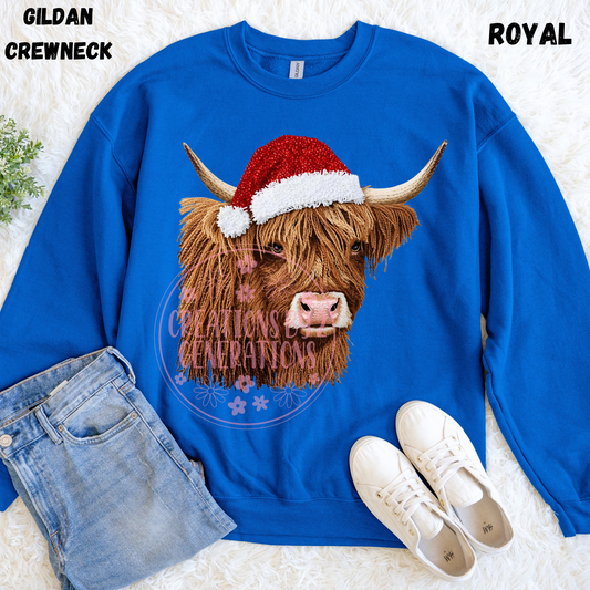COW WITH SANTA HAT FAUX YARN PRINT