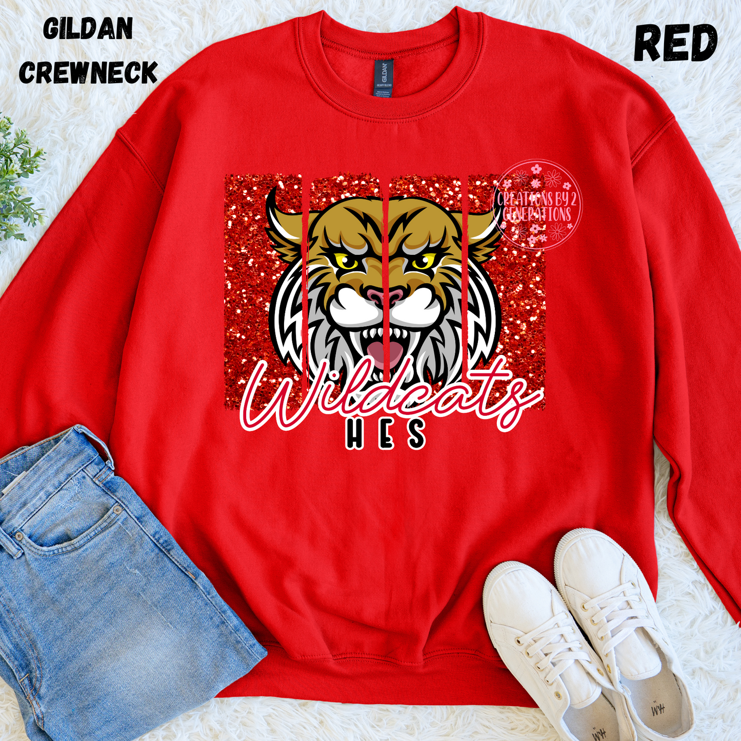 WILDCATS HES RED GLITTER BACKGROUND SWEATSHIRT PREORDER (YOUTH)
