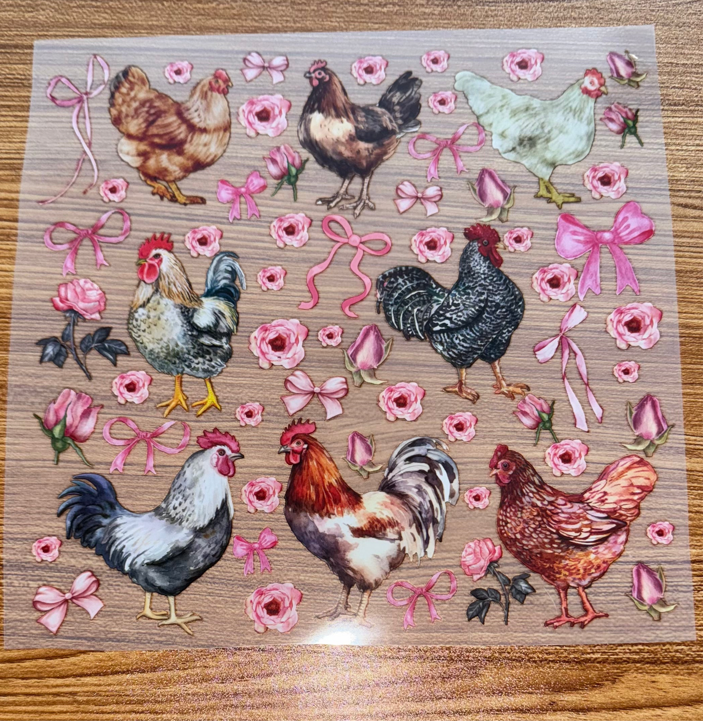 CHICKEN PINK BOWS & FLOWERS PRINT