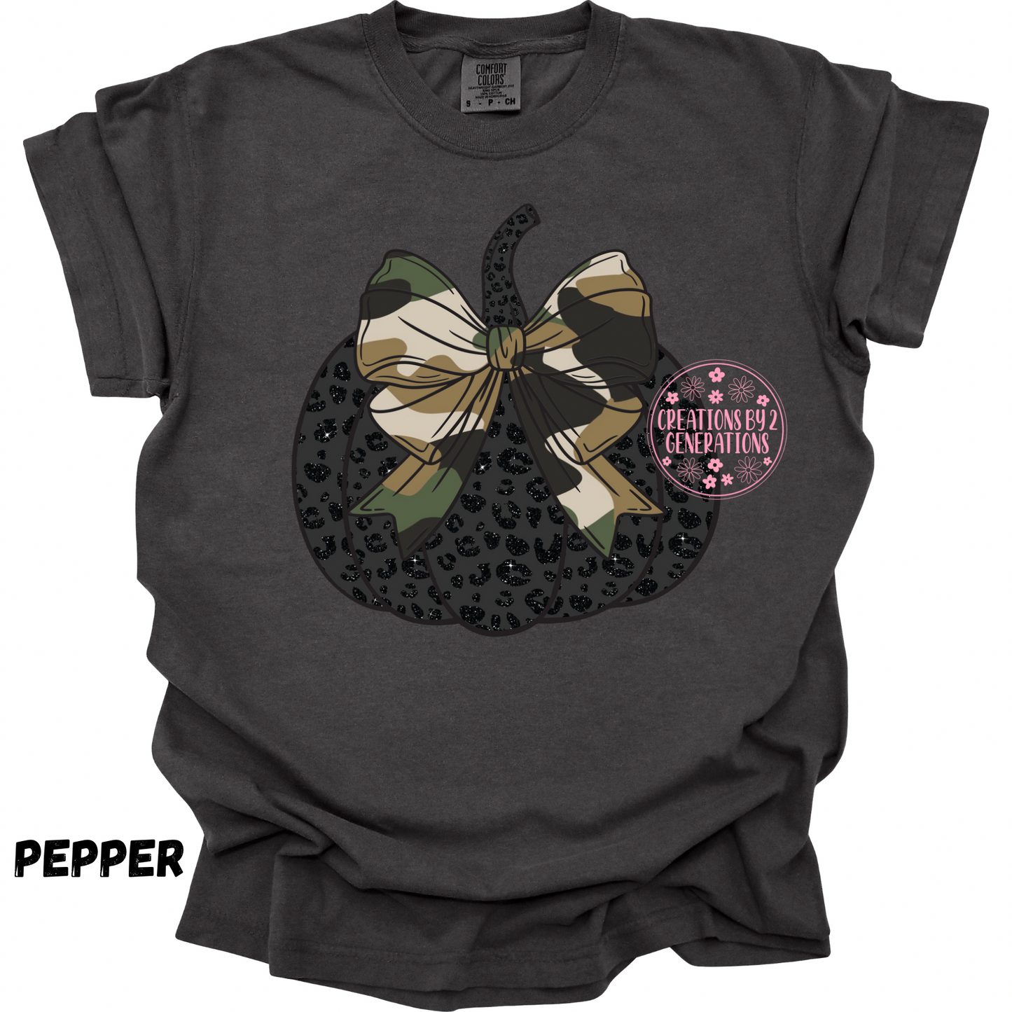 BLACK LEOPARD PUMPKIN WITH CAMO BOW PRINT