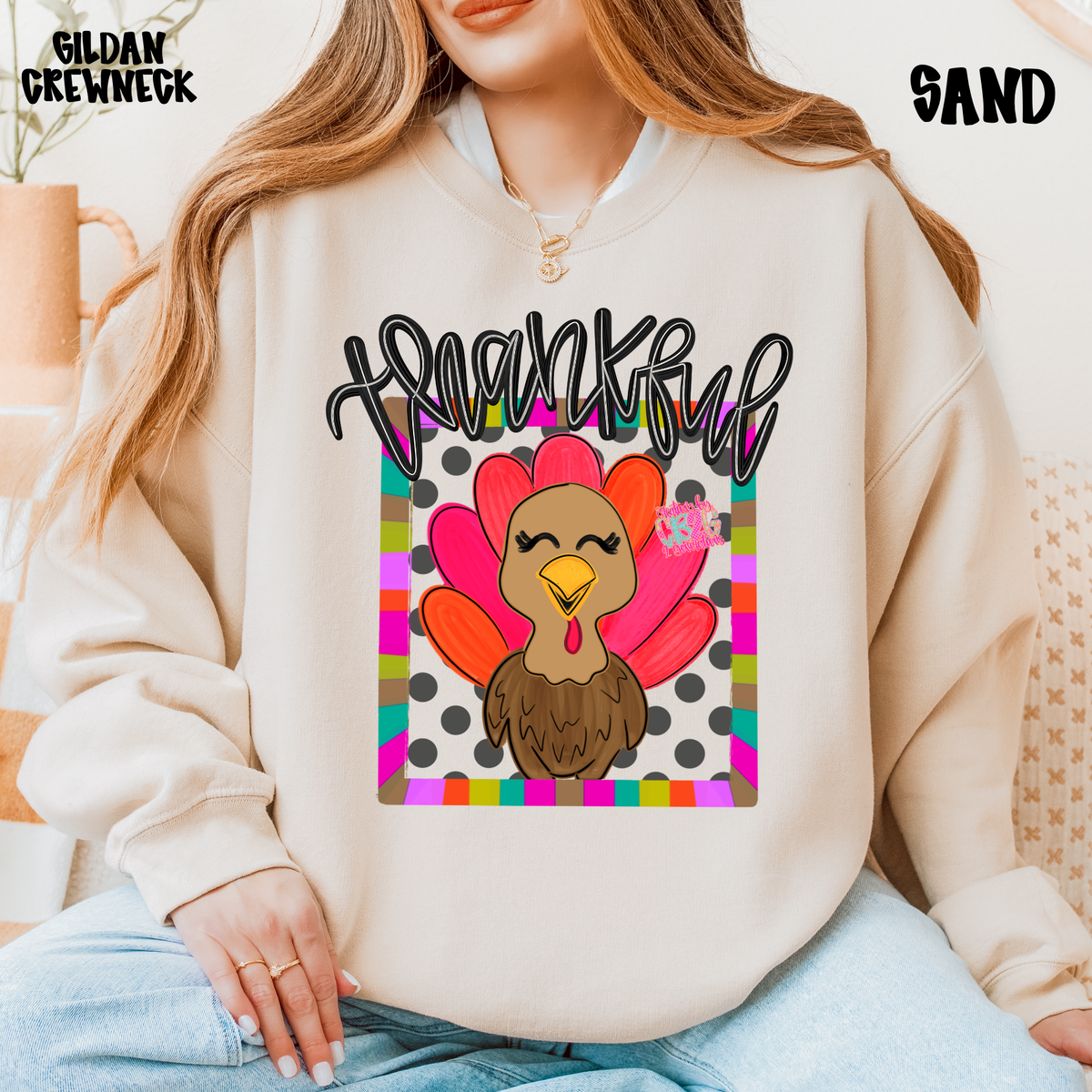 THANKFUL CURSIVE TURKEY SWEATSHIRT PREORDER