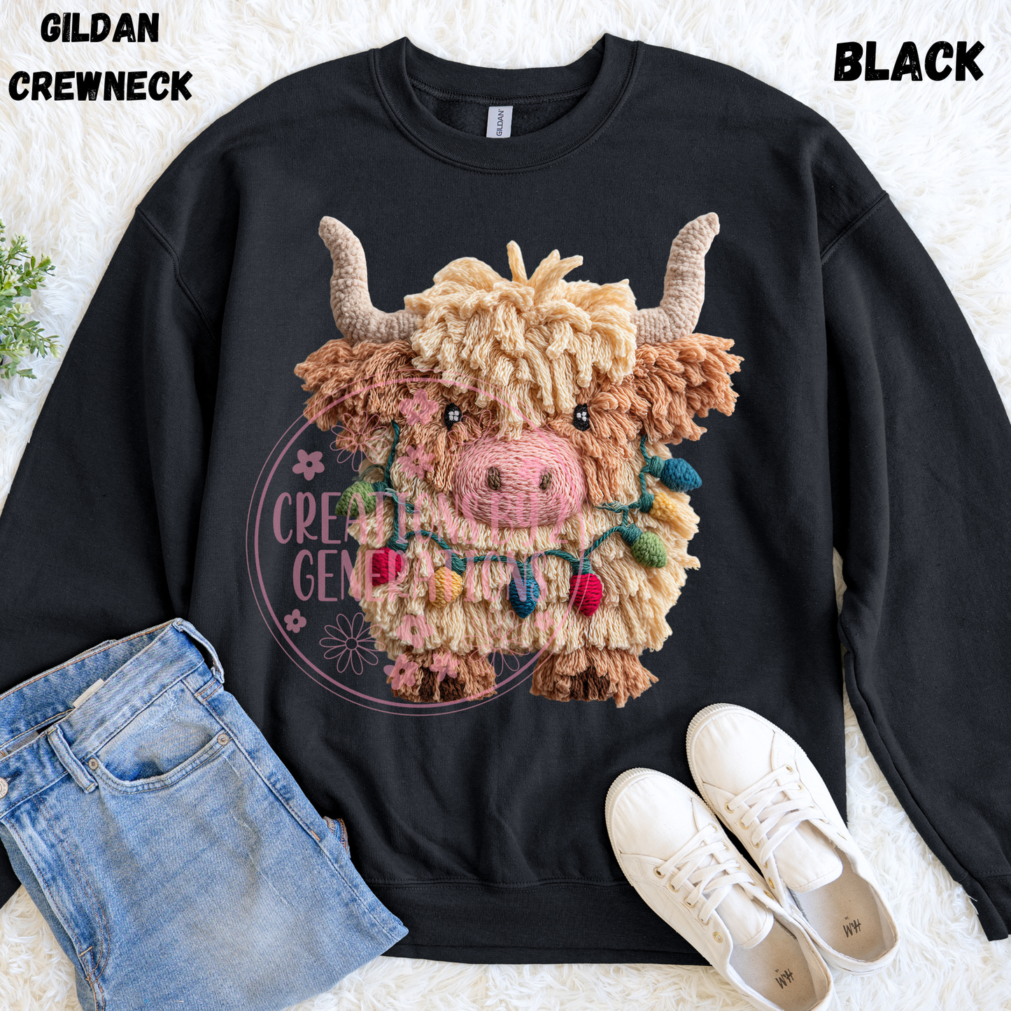 HIGHLAND COW WITH LIGHTS FAUX PRINT
