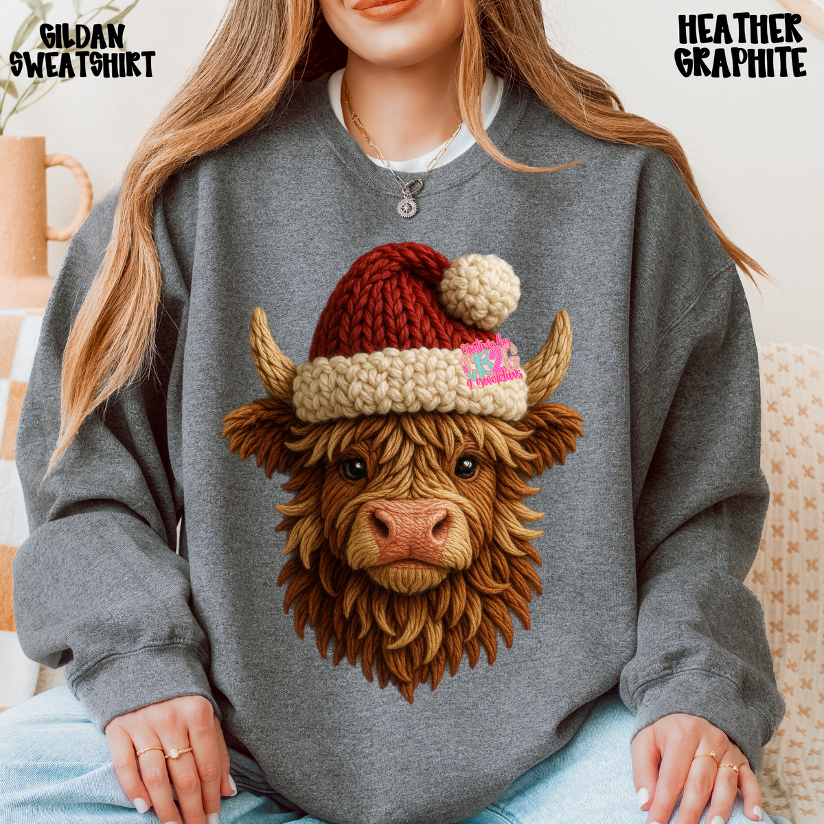 COW WITH SANTA HAT SWEATSHIRT PREORDER