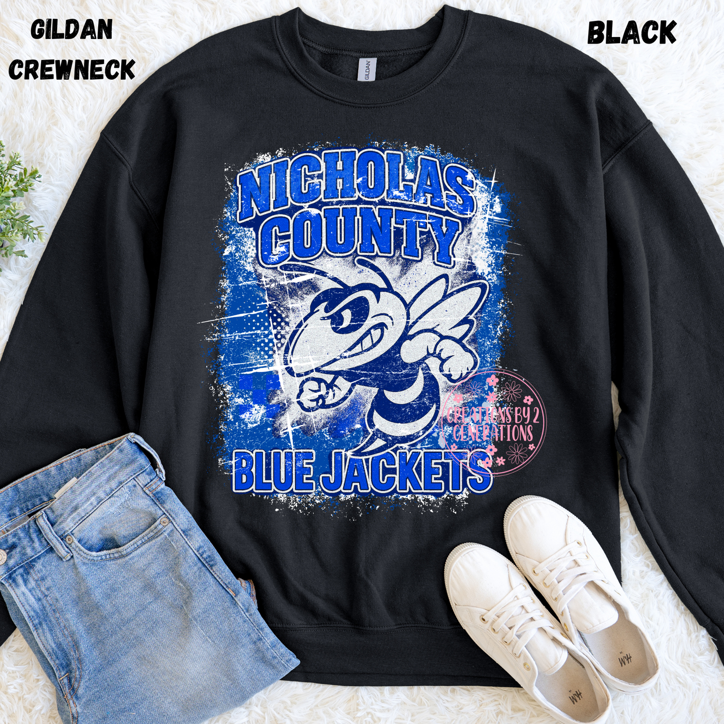 NICHOLAS COUNTY BLUE JACKETS GRUNGE SWEATSHIRT PREORDER (YOUTH)