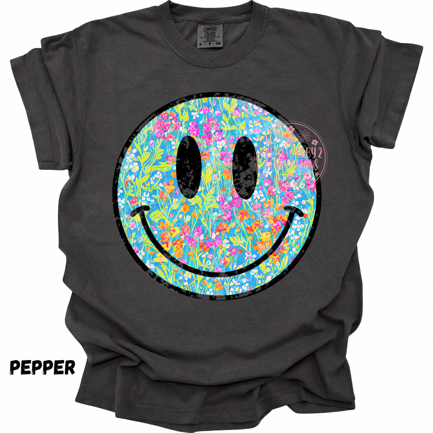 FLORAL BLACK OUTLINE SMILEY FACE PREORDER