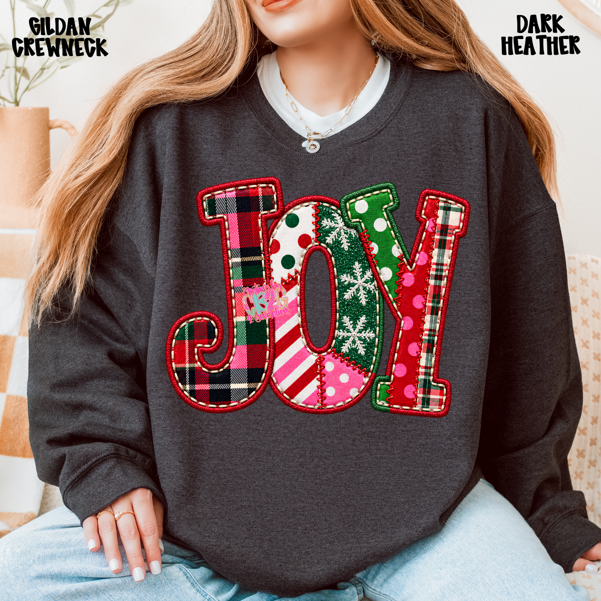 JOY PLAID FAUX EMBROIDERY SWEATSHIRT PREORDER