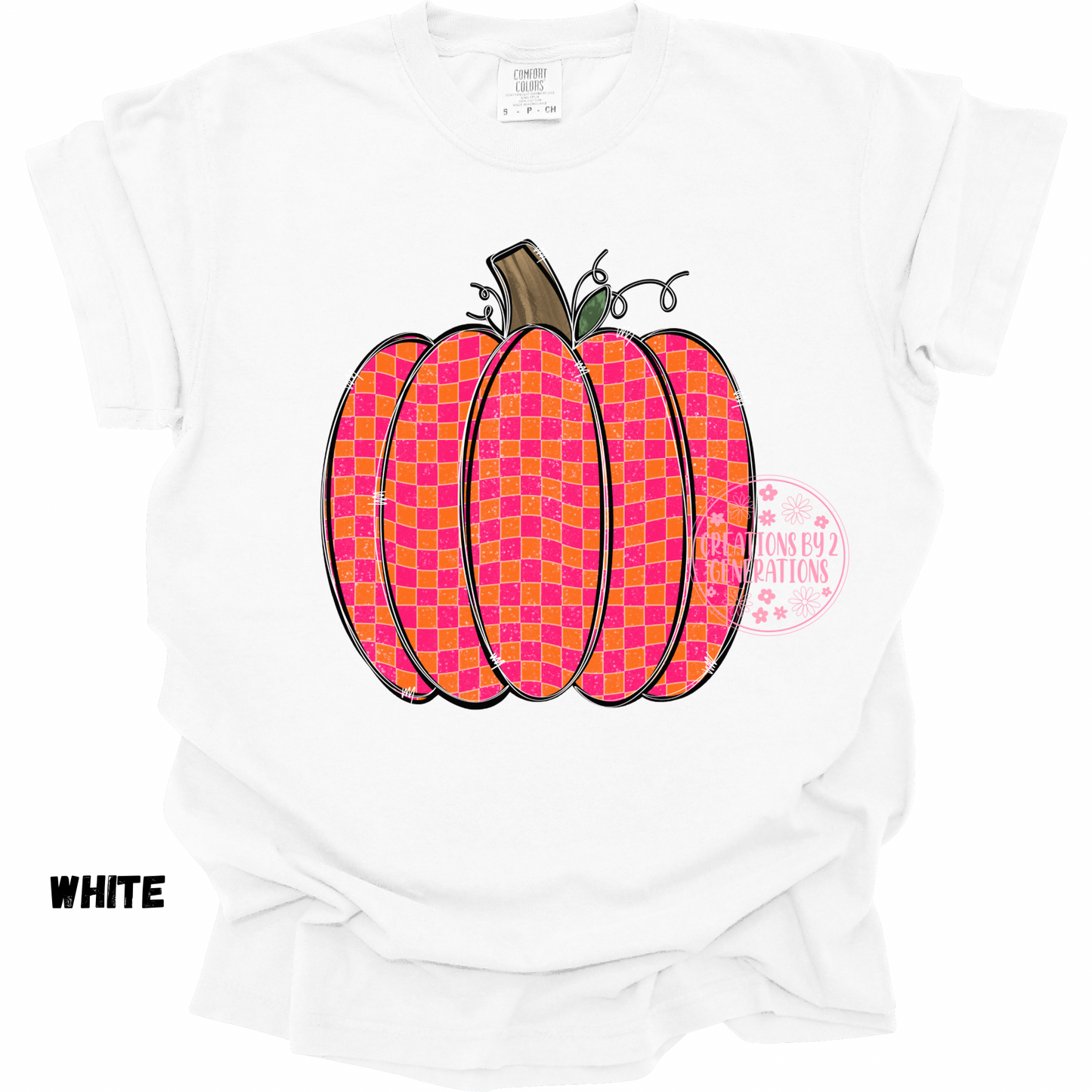 PINK AND ORANGE CHECK PUMPKIN PRINT