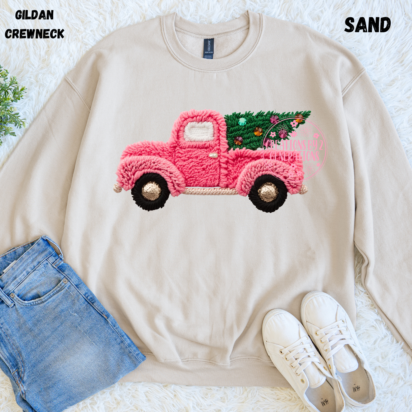 PINK TRUCK WITH TREE FAUX PRINT