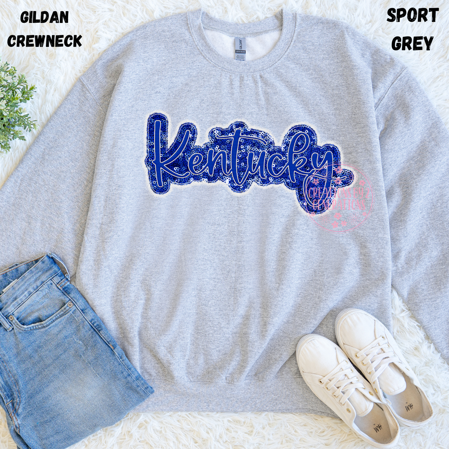 KENTUCKY CURSIVE FAUX EMBROIDERY/SEQUINS PRINT