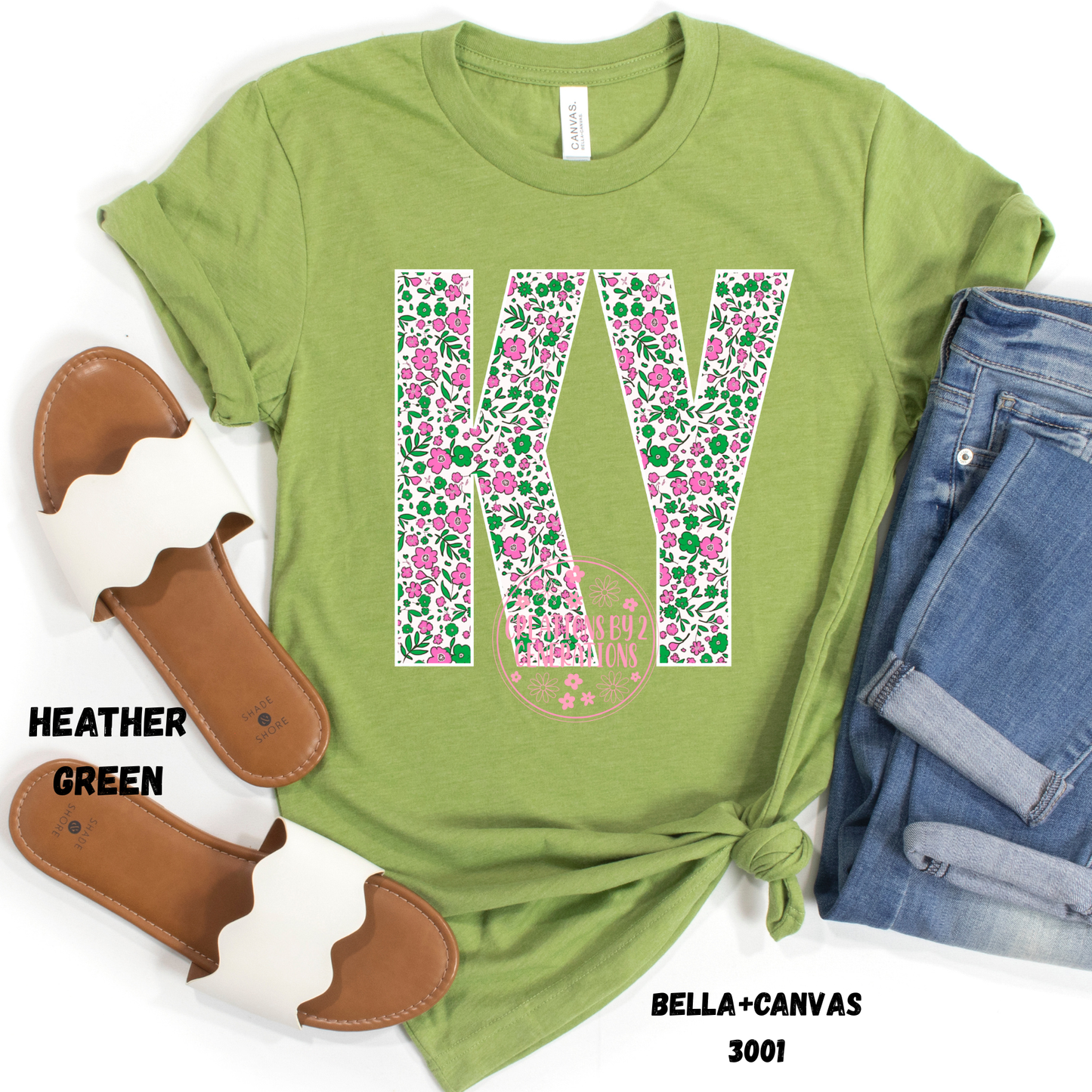 KY PINK GREEN FLORAL BELLA+CANVAS SS