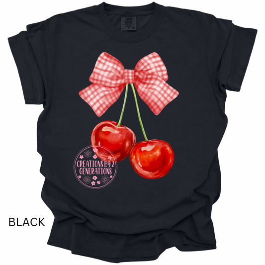 CHERRIES WITH PLAID BOW PRINT