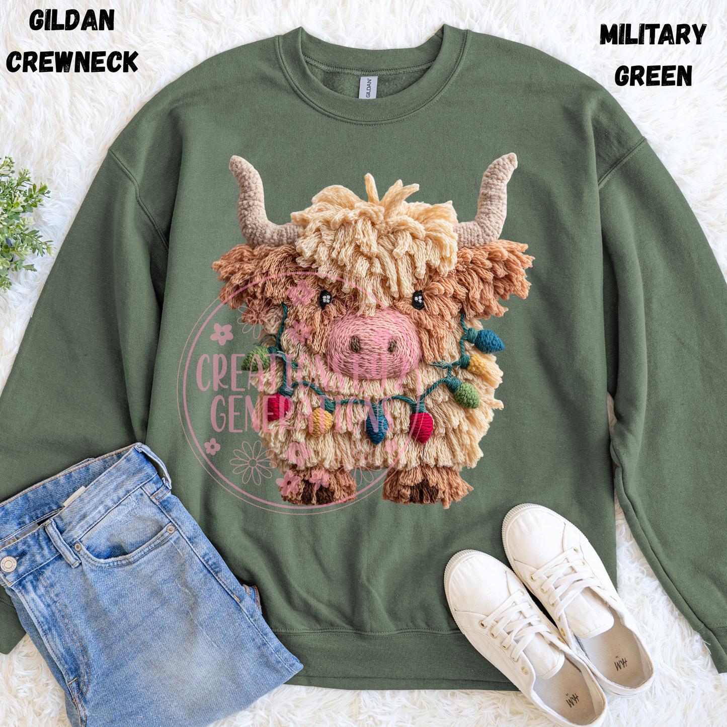 HIGHLAND COW WITH LIGHTS FAUX PRINT
