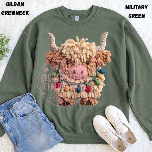 HIGHLAND COW WITH LIGHTS FAUX PRINT