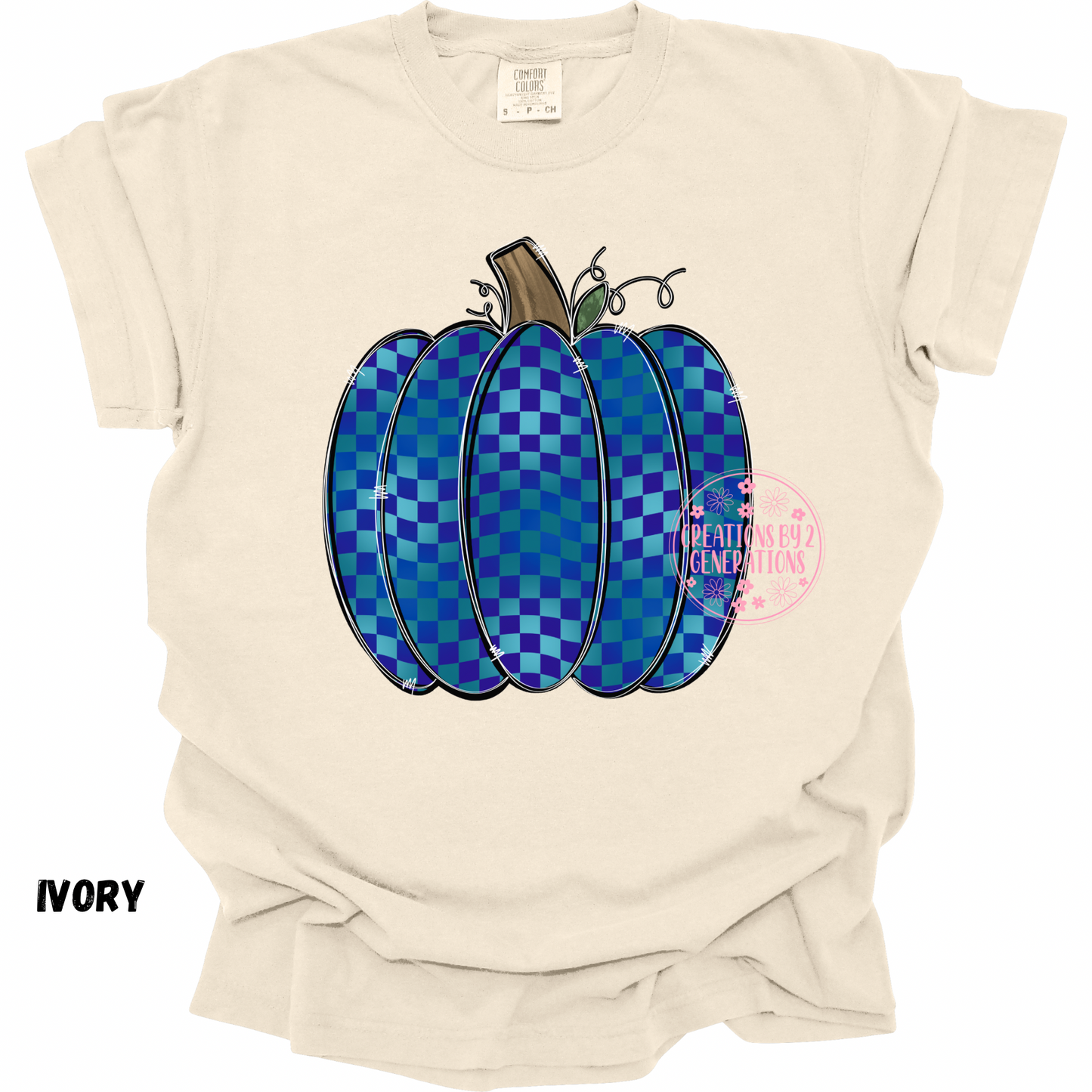 BLUE CHECKERED PUMPKIN PRINT