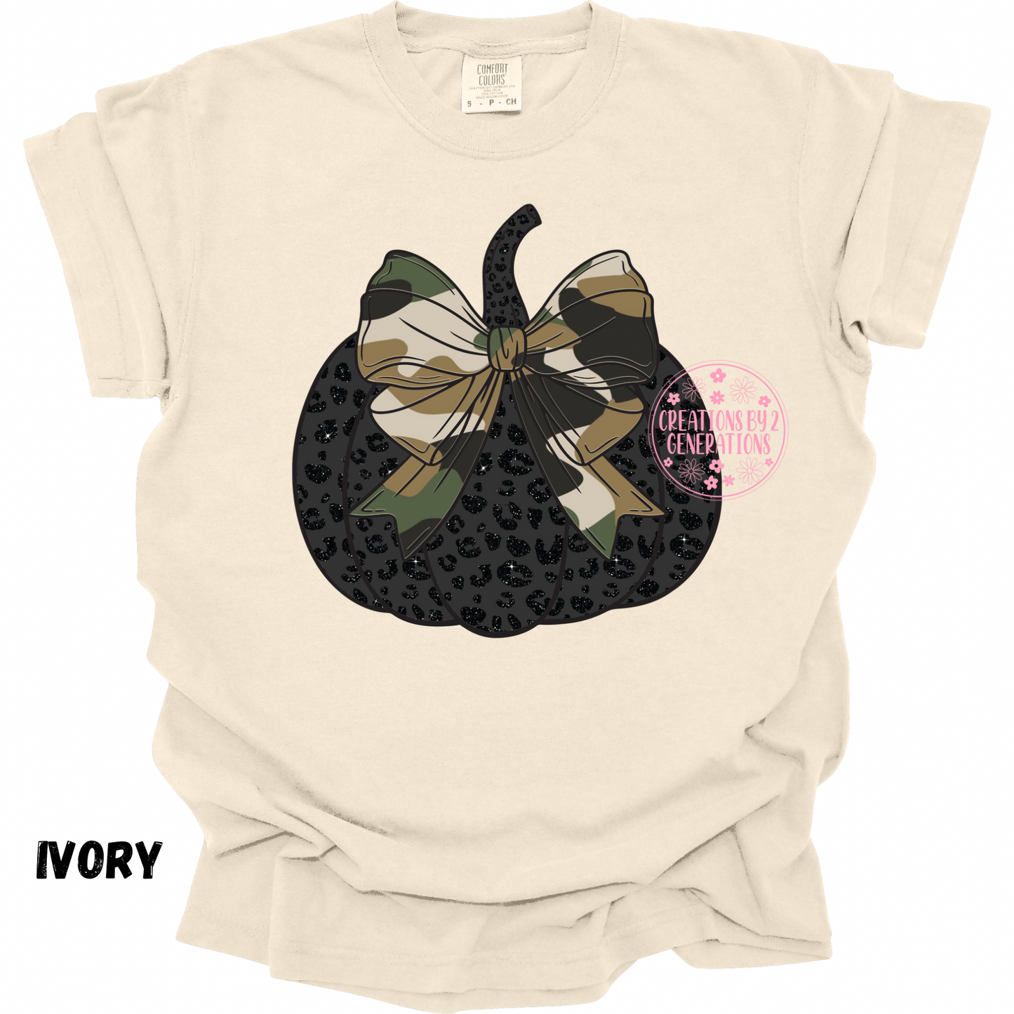 BLACK LEOPARD PUMPKIN WITH CAMO BOW PRINT