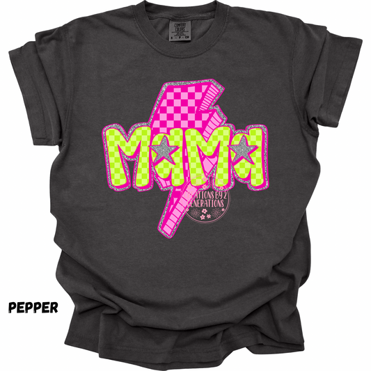 MAMA PINK CHECKERED BOLT PRINT