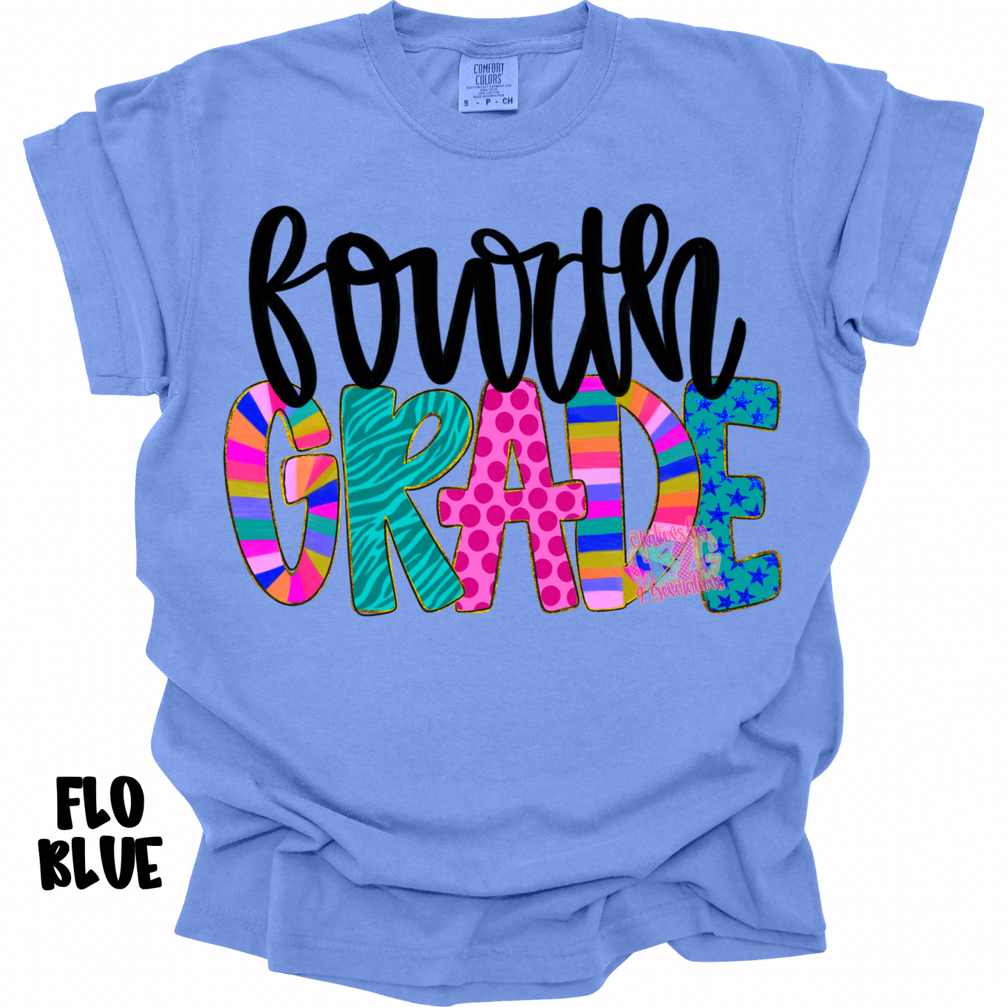 FOURTH GRADE COLORFUL PATTERNS BLACK CURSIVE PREORDER (YOUTH)