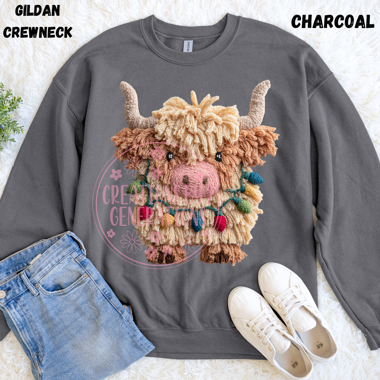 HIGHLAND COW WITH LIGHTS FAUX PRINT