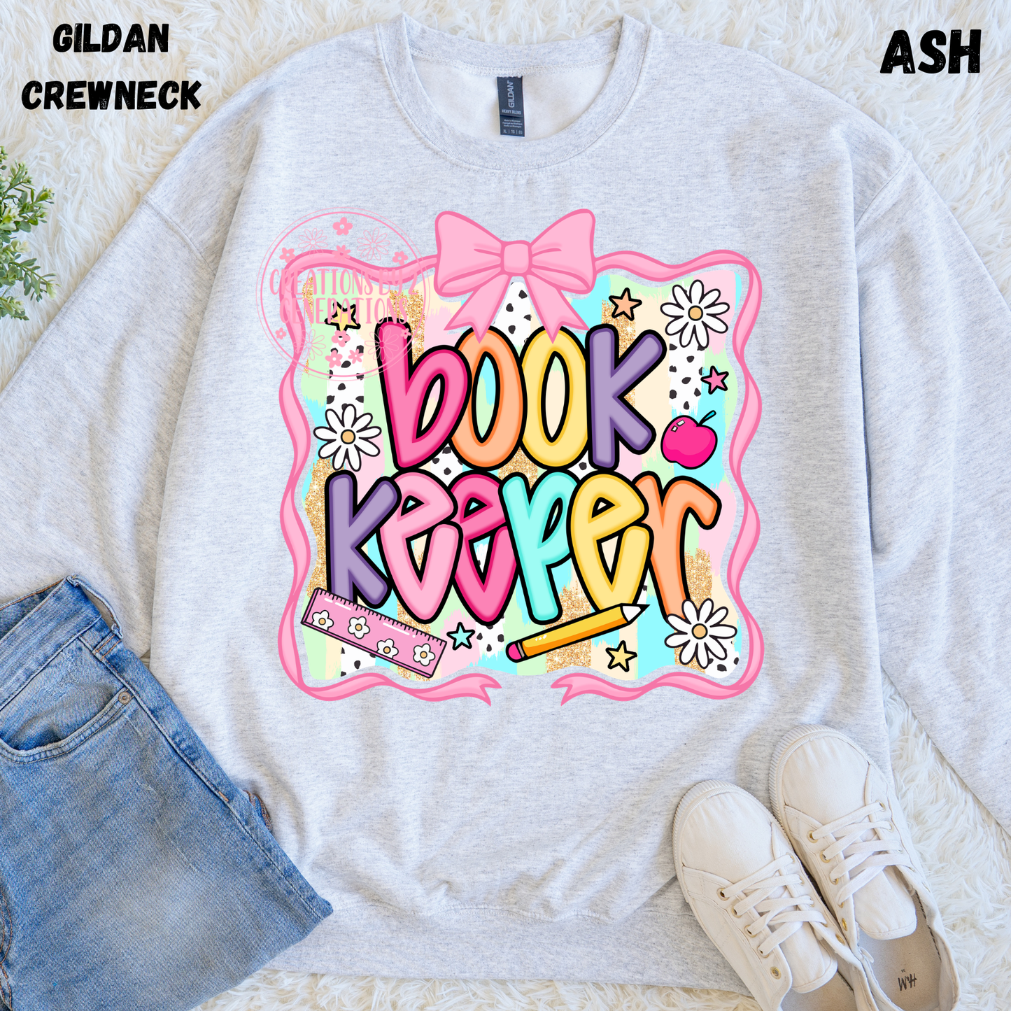 BOOK KEEPER WITH BOW AROUND IT SWEATSHIRT PREORDER