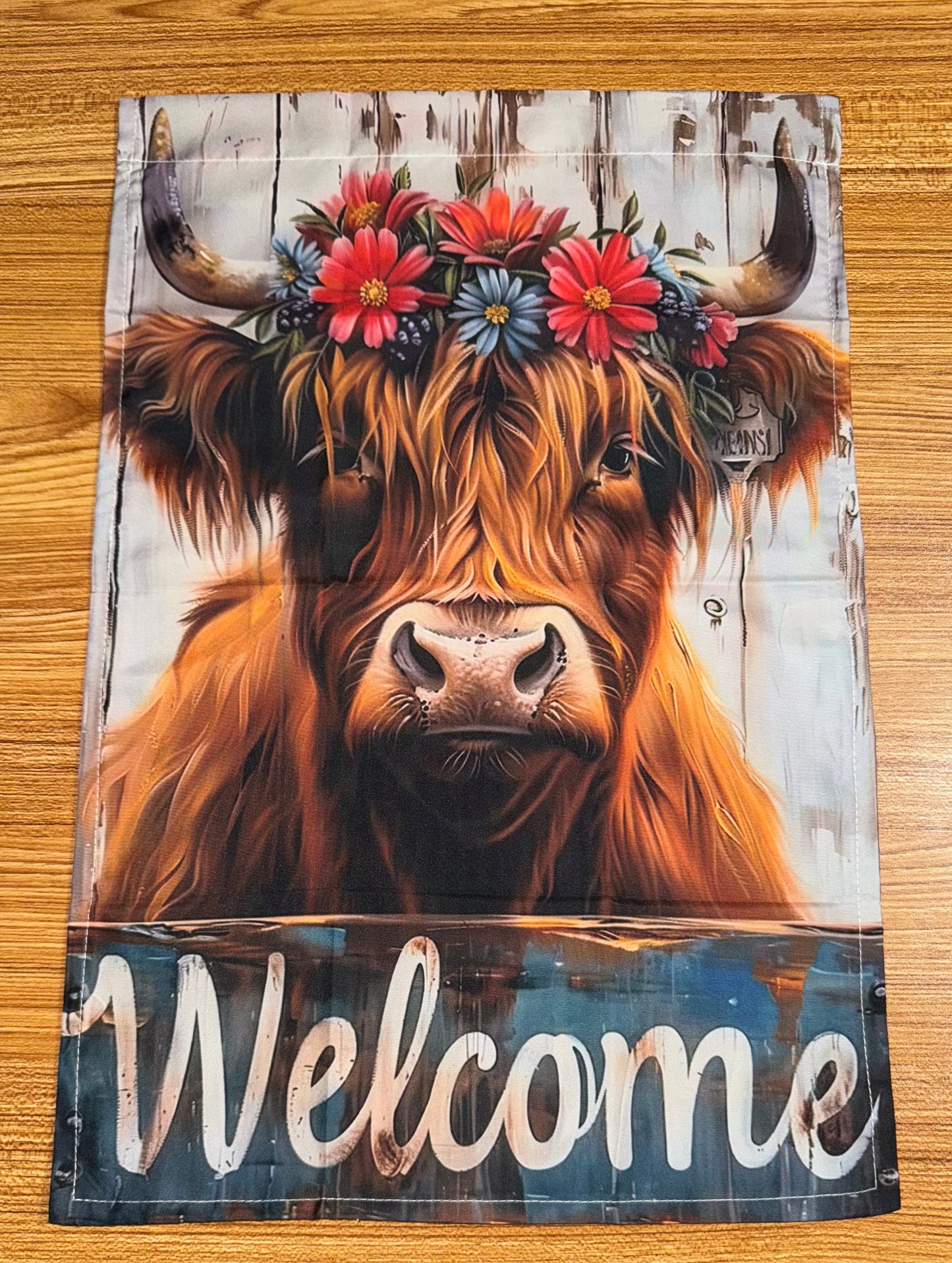 Cow Floral Welcome Flag