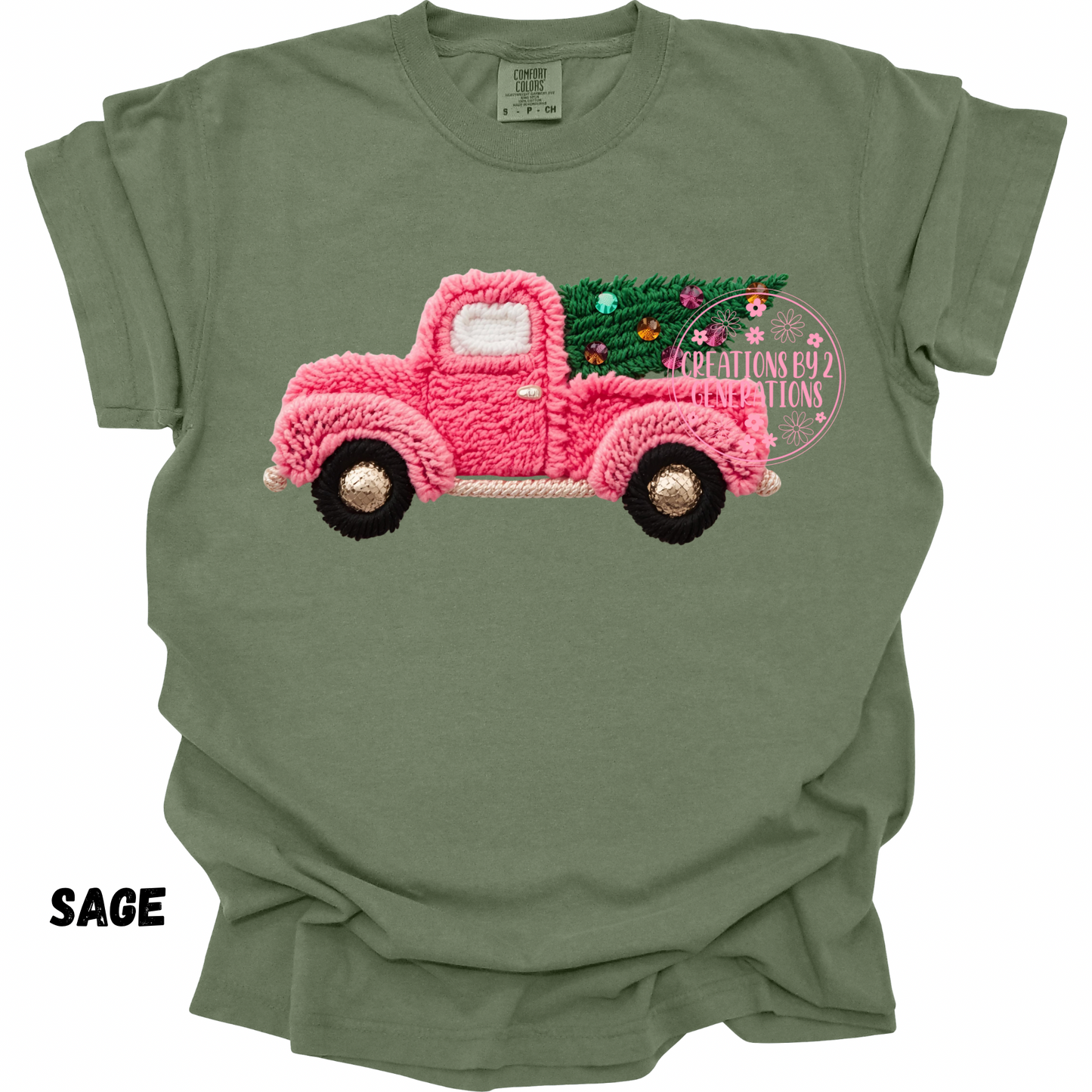 PINK TRUCK WITH TREE FAUX PRINT