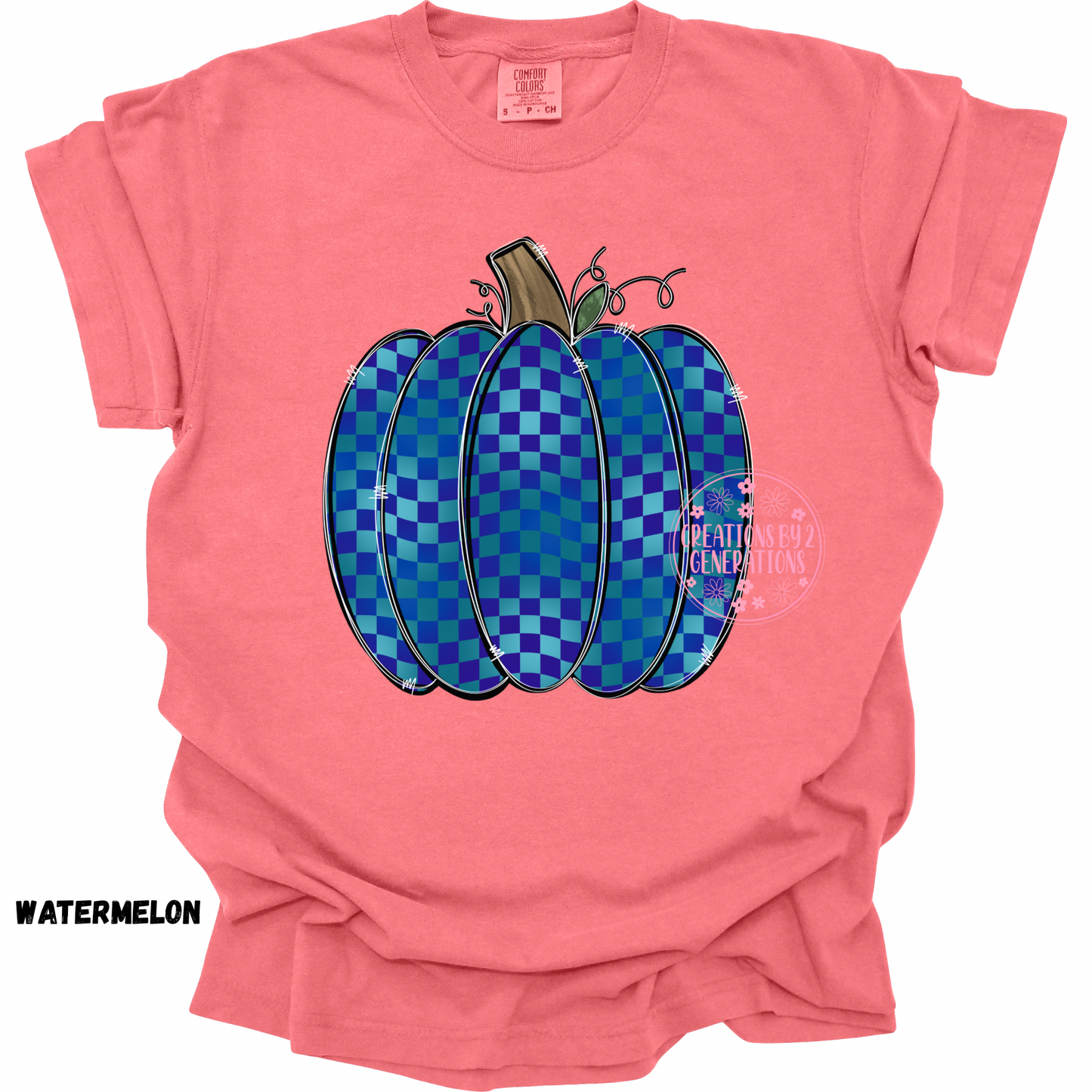 BLUE CHECKERED PUMPKIN PRINT
