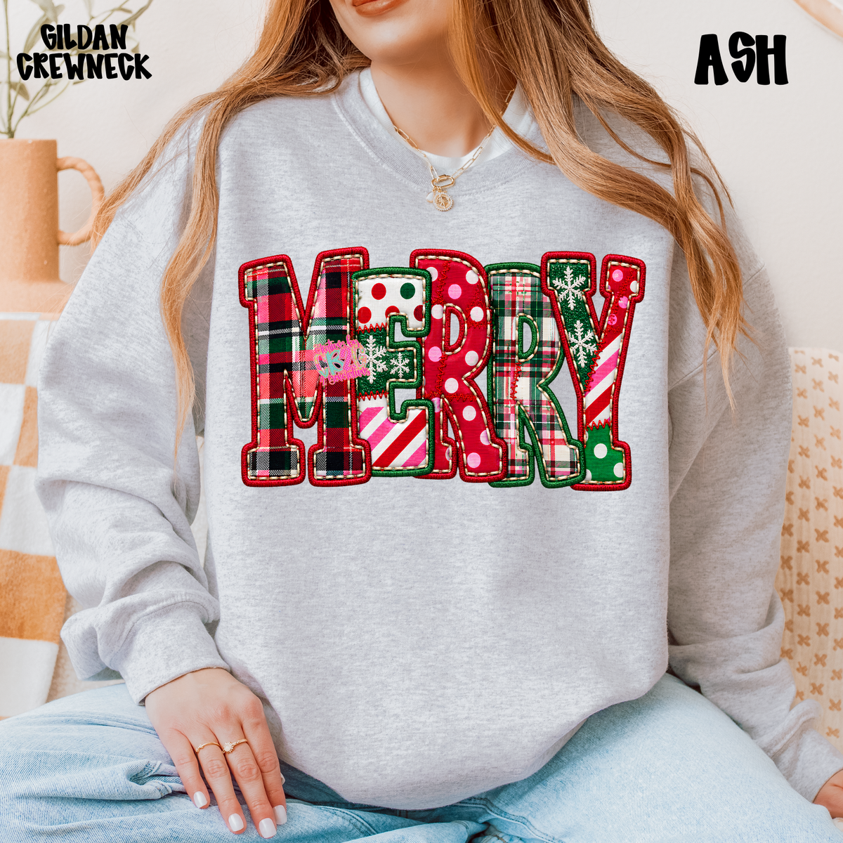 MERRY PLAID FAUX EMBROIDERY SWEATSHIRT PREORDER
