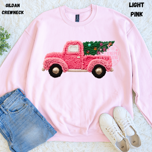 PINK TRUCK WITH TREE FAUX PRINT