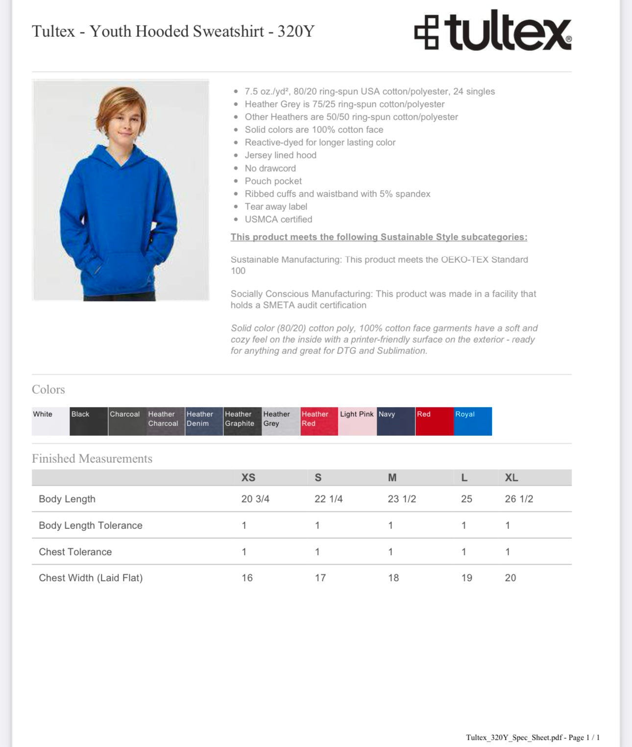 YOUTH SMALL ROYAL TULTEX - YOUTH HOODED SWEATSHIRT - 320Y