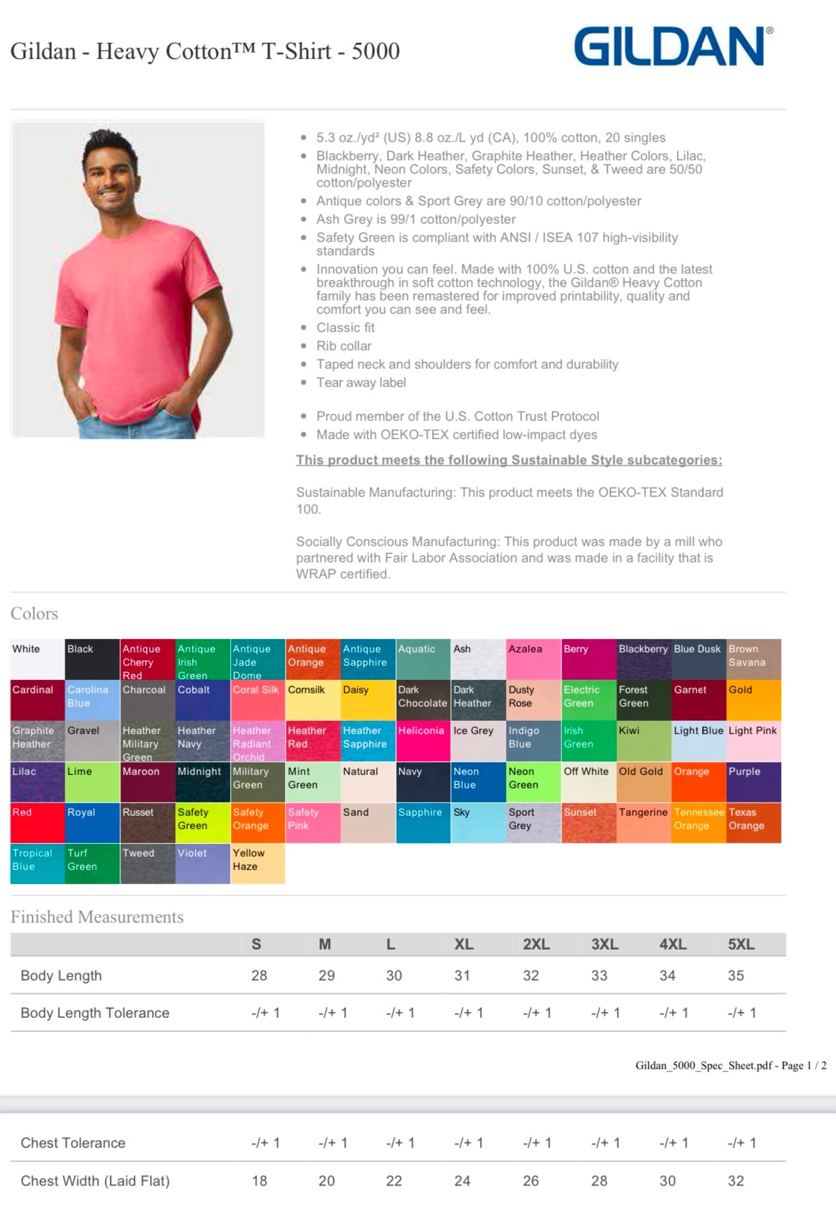 SMALL SAND GILDAN - HEAVY COTTON T-SHIRT 5000