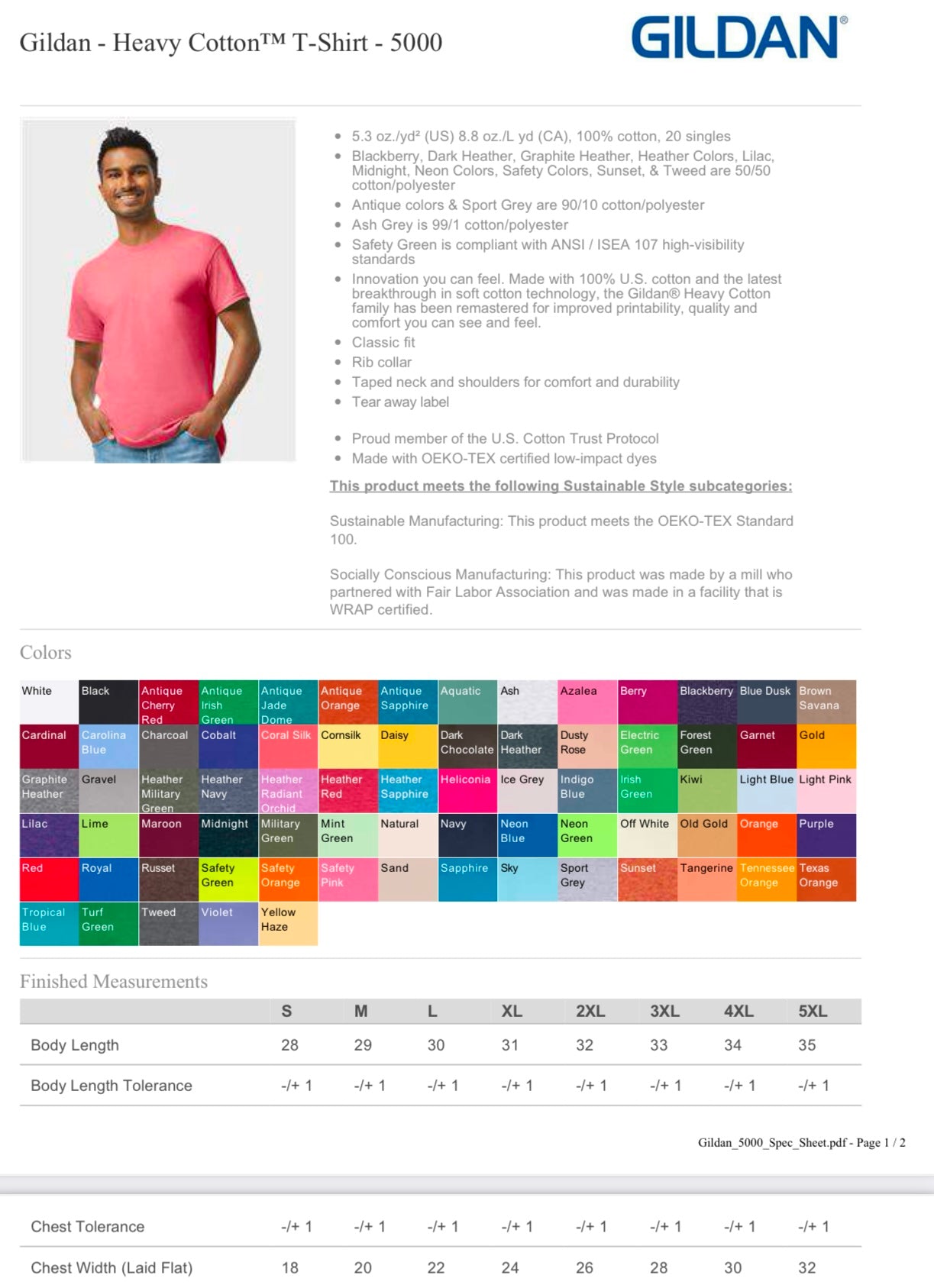 SMALL WHITE GILDAN - HEAVY COTTON T-SHIRT 5000