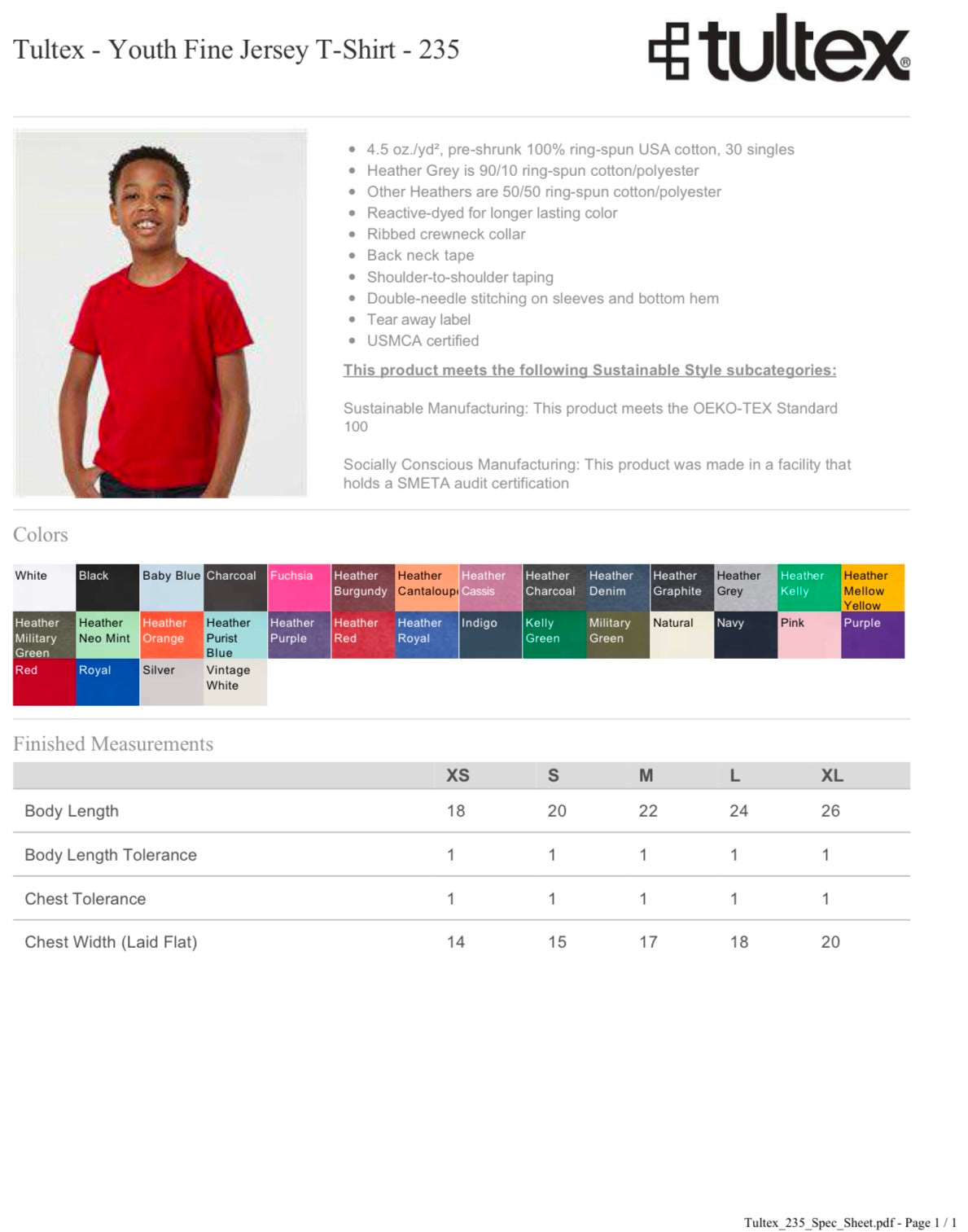 YOUTH XS FUCHSIA TULTEX - YOUTH FINE JERSEY T-SHIRT - 235