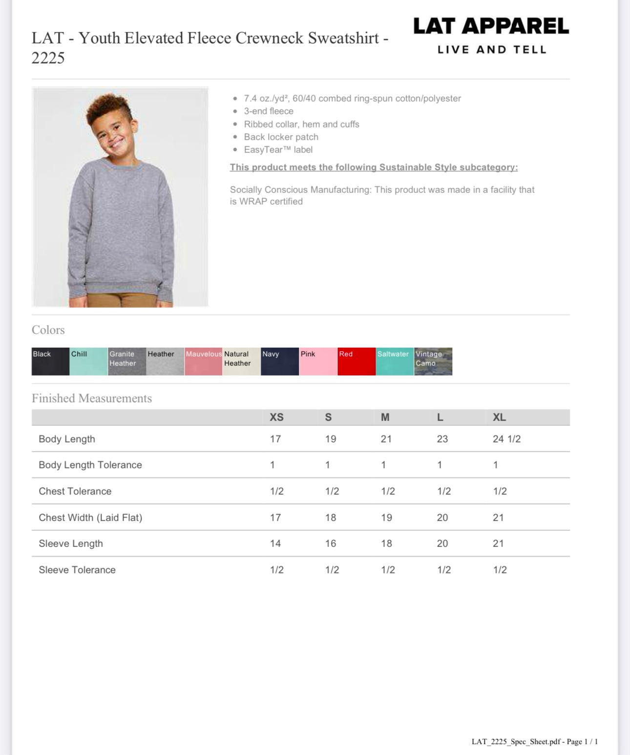 YOUTH SMALL PINK LAT - YOUTH ELEVATED FLEECE CREWNECK SWEATSHIRT - 2225