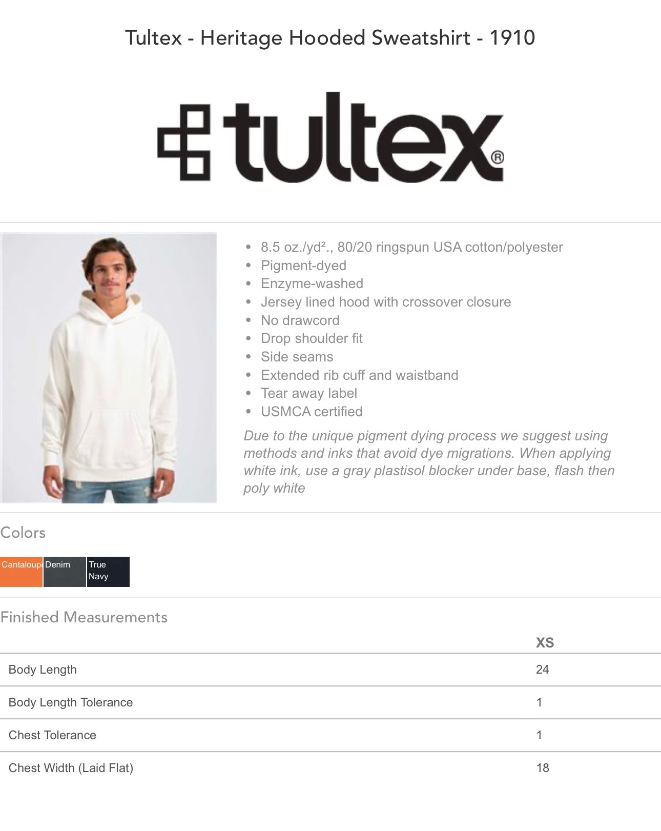 3X CANTALOUPE TULTEX - HERITAGE HOODED SWEATSHIRT - 1910