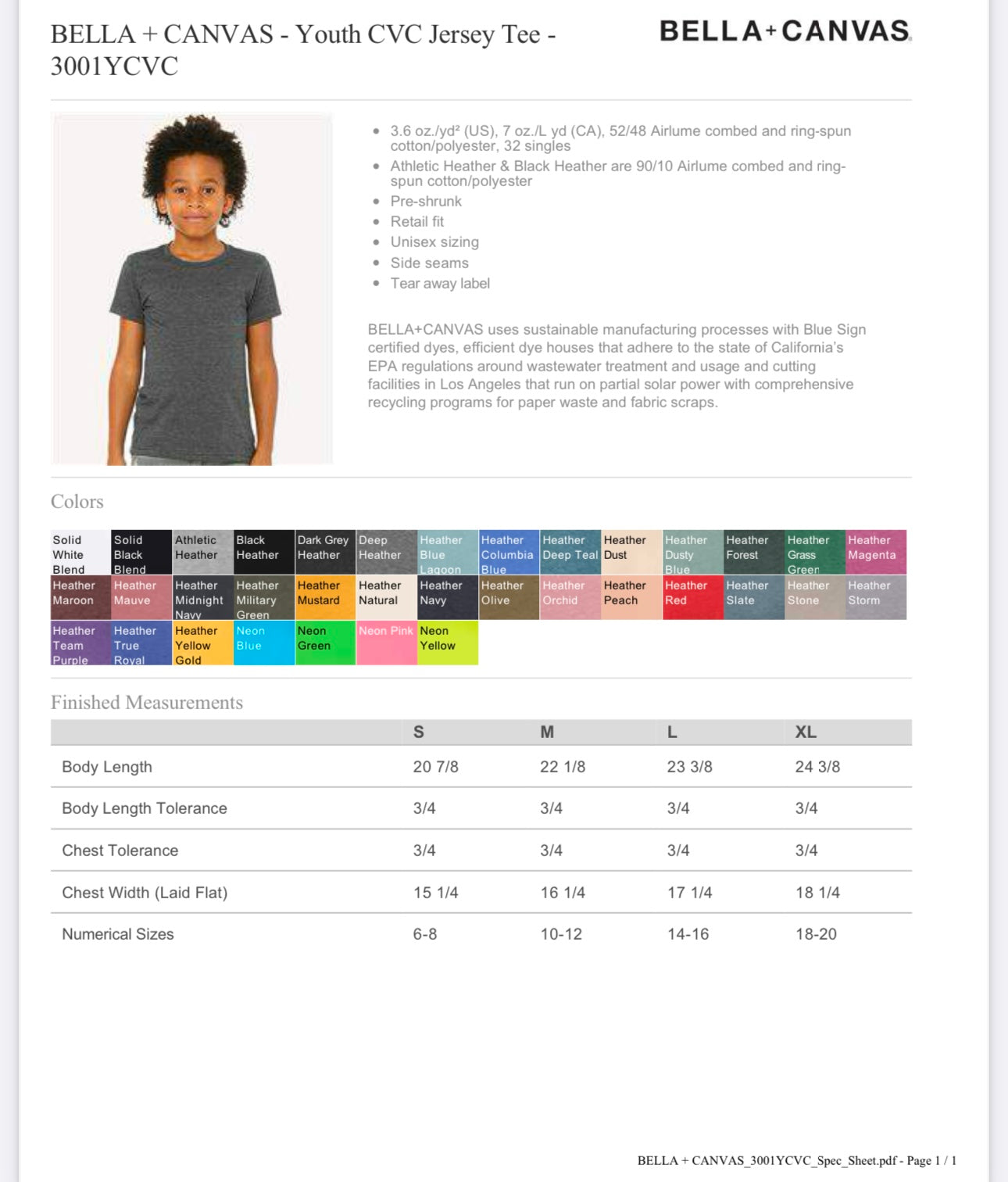 YOUTH LARGE ATHLETIC HEATHER BELLA + CANVAS - YOUTH CVC JERSEY TEE - 3001YCVC