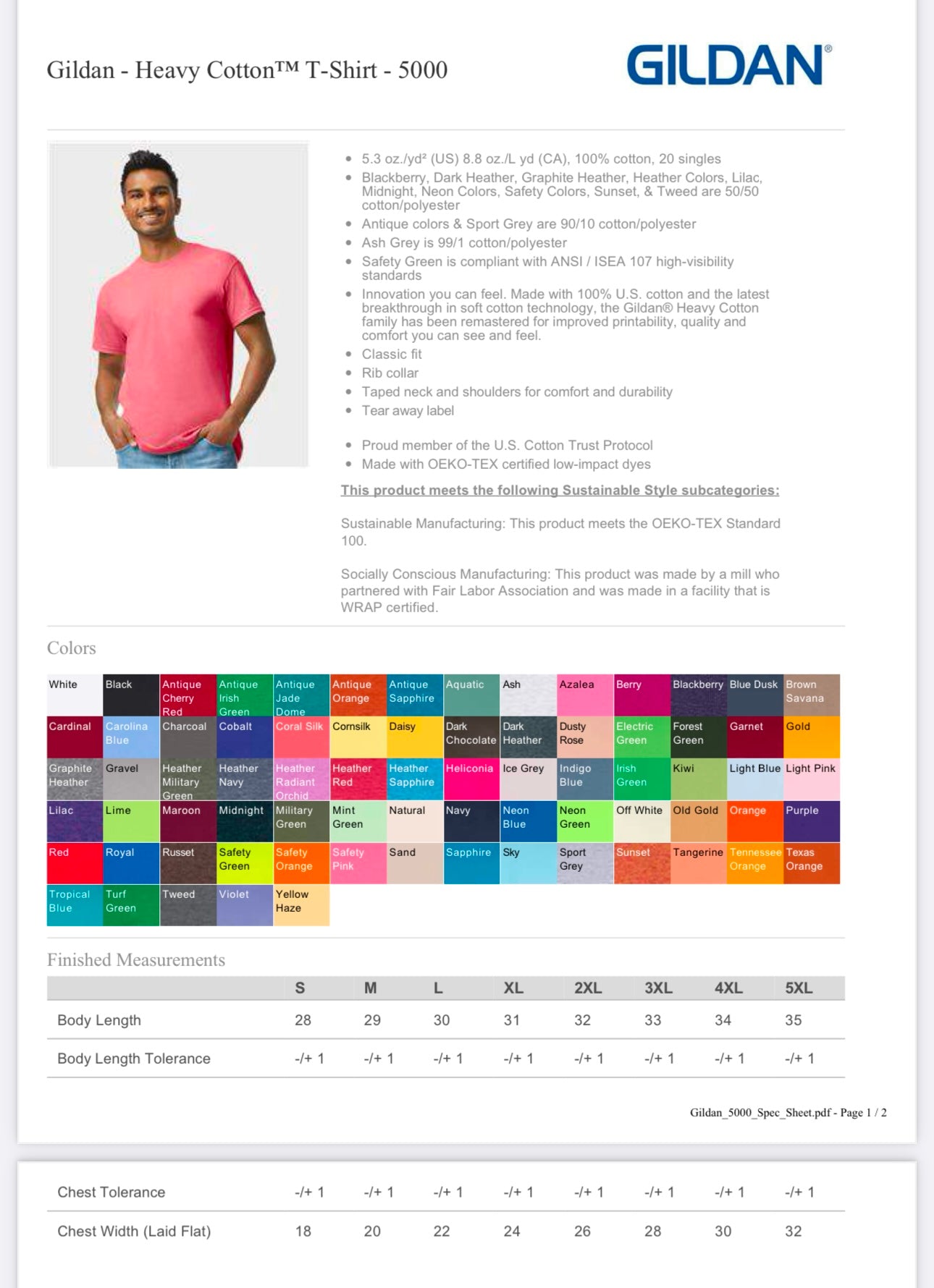 MEDIUM CORNSILK GILDAN - HEAVY COTTON T-SHIRT 5000