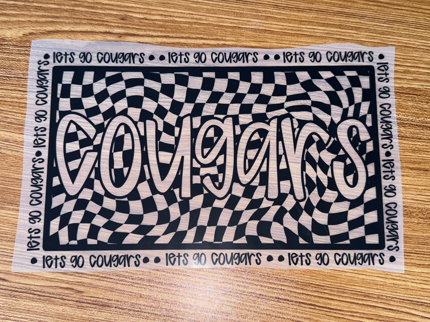 LETS GO COUGARS NON DISTRESSED BLACK CHECKERED PRINT