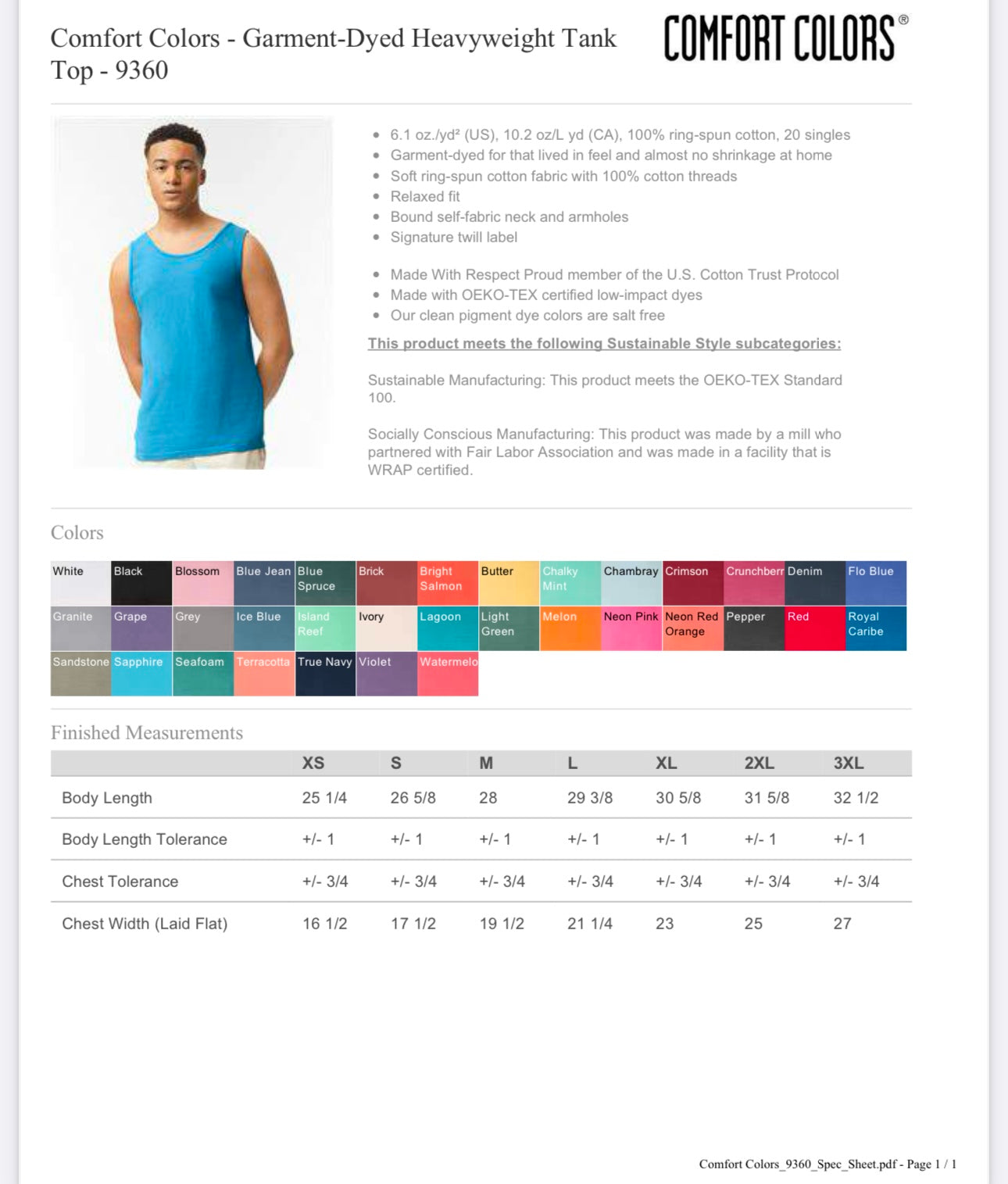 2X LAGOON COMFORT COLORS - GARMENT-DYED HEAVYWEIGHT TANK TOP - 9360