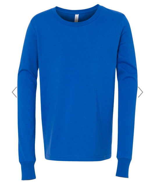 YOUTH SMALL TRUE BLUE BELLA + CANVAS - YOUTH JERSEY LONG SLEEVE TEE - 3501Y