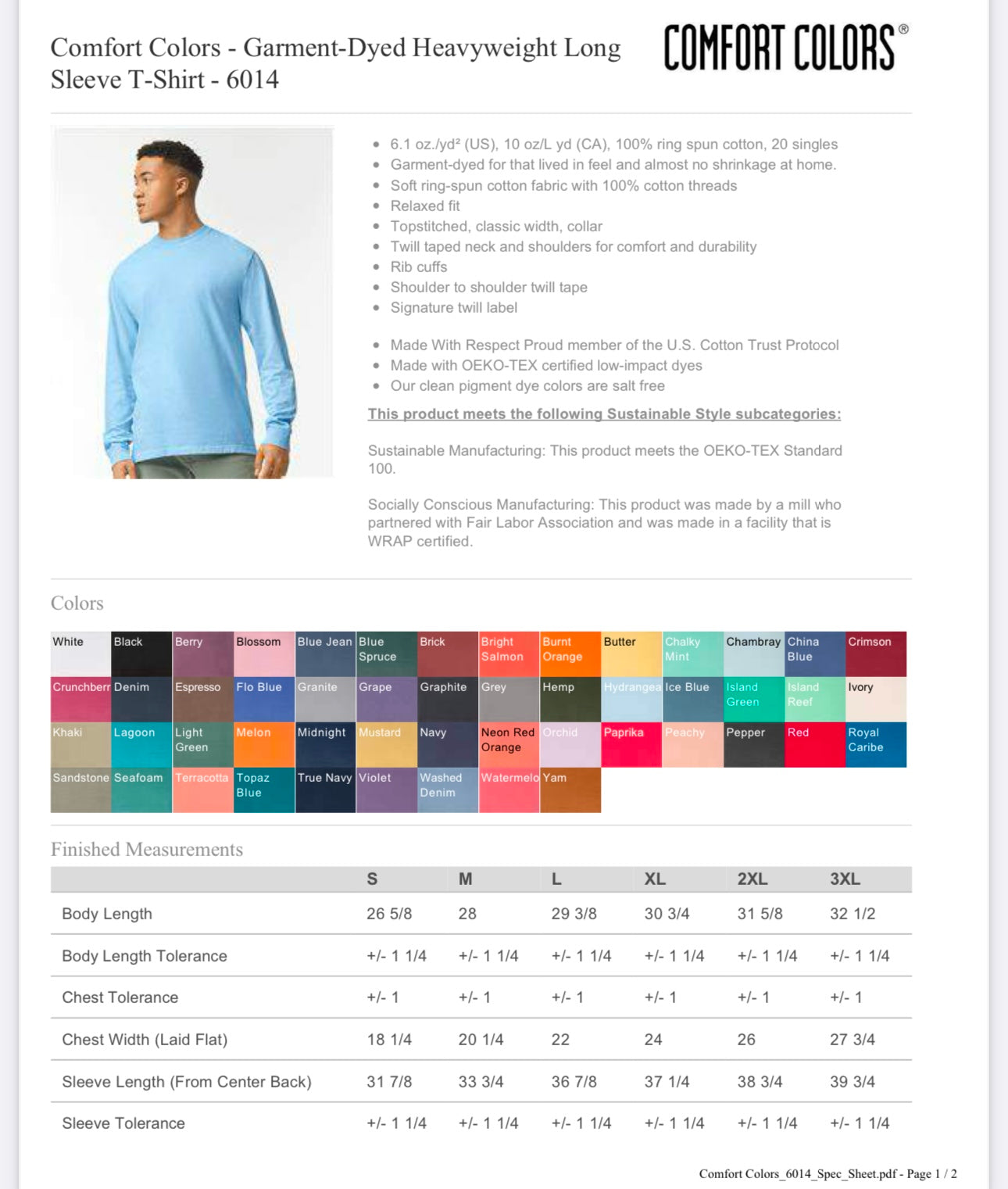 XL IVORY COMFORT COLORS - GARMENT-DYED HEAVYWEIGHT LONG SLEEVE T-SHIRT - 6014