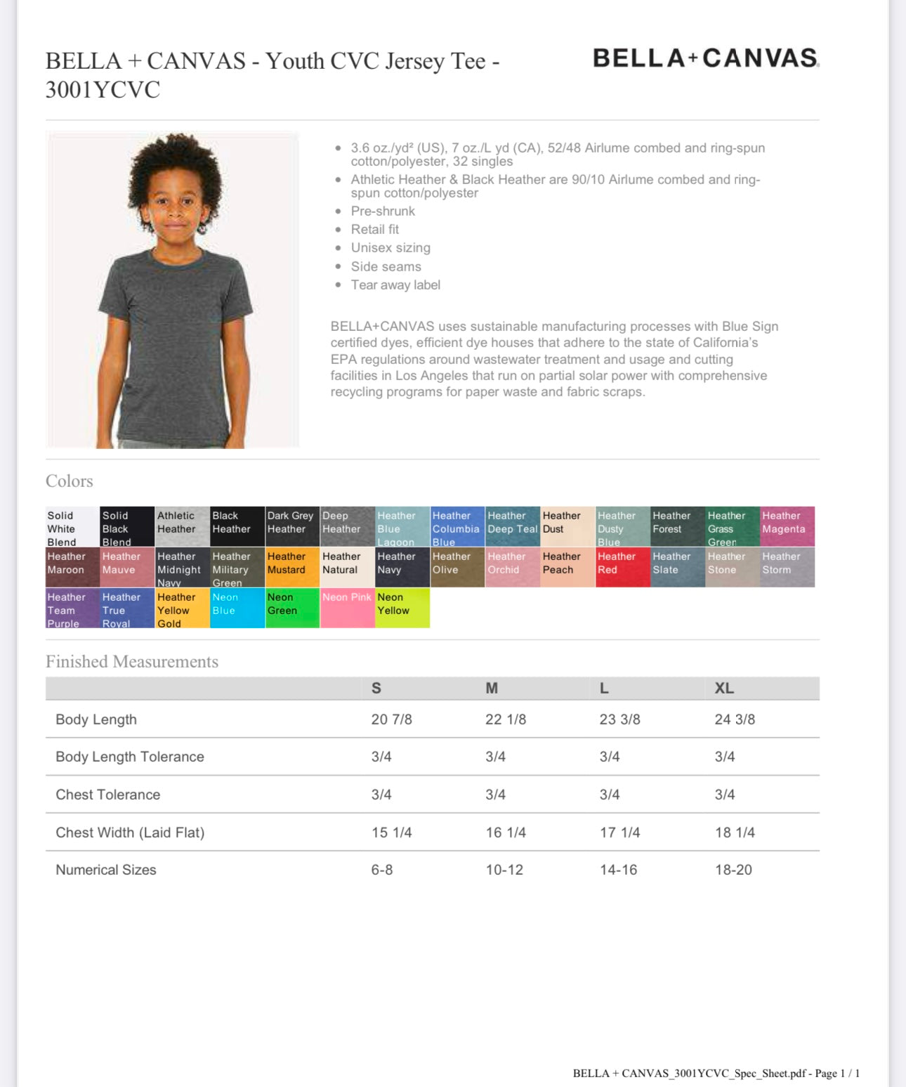 YOUTH MEDIUM HEATHER DEEP TEAL GREEN BELLA + CANVAS-YOUTH CVC JERSEY TEE-3001YCVC