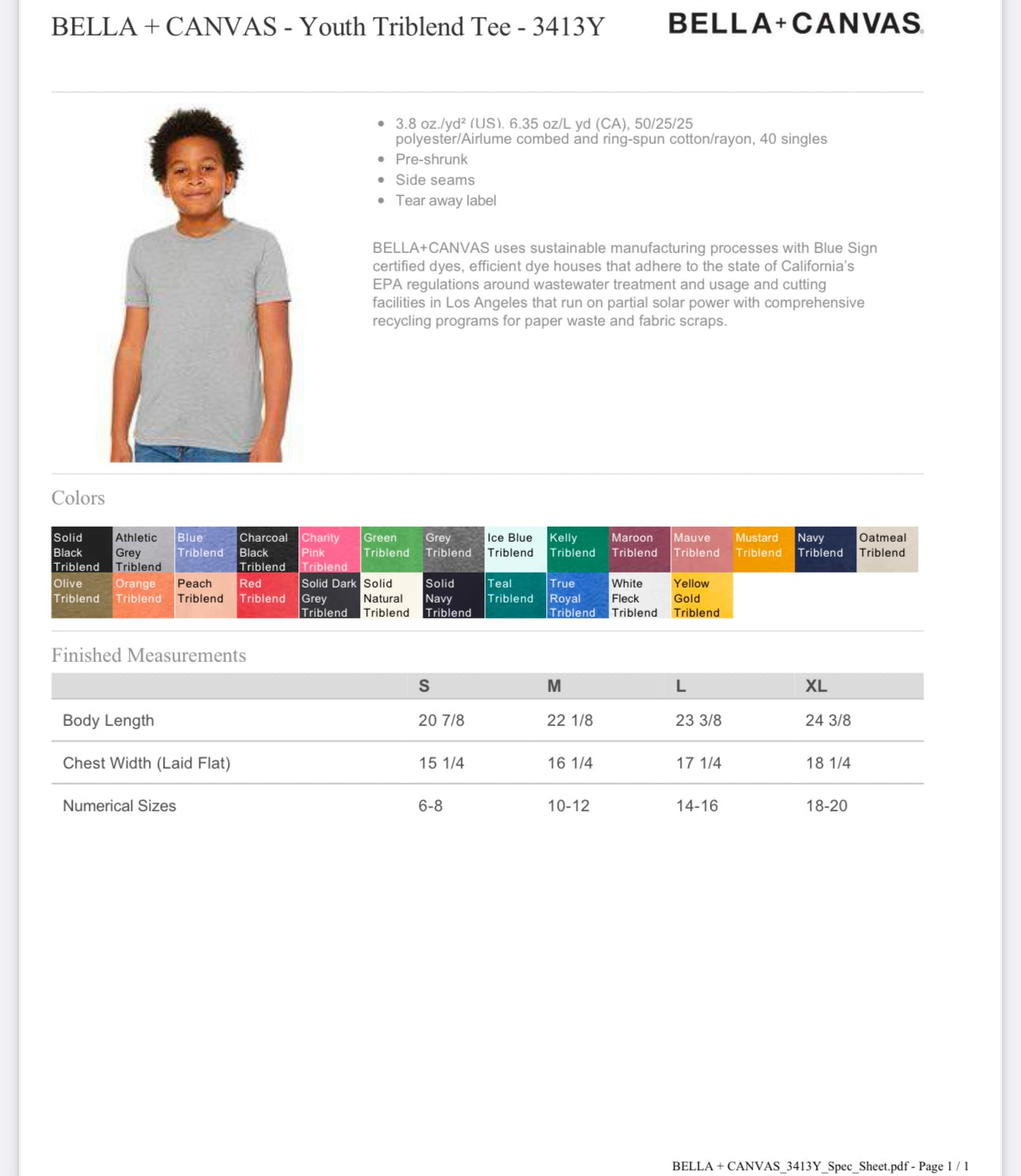 YOUTH SMALL CHARITY PINK TRIBLEND BELLA + CANVAS - YOUTH TRIBLEND TEE - 3413Y