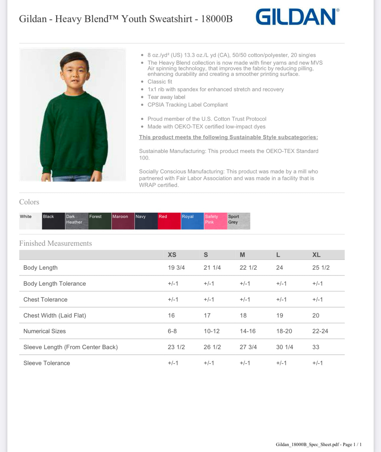 YOUTH MEDIUM DARK HEATHER GILDAN - HEAVY BLEND YOUTH SWEATSHIRT - 18000B