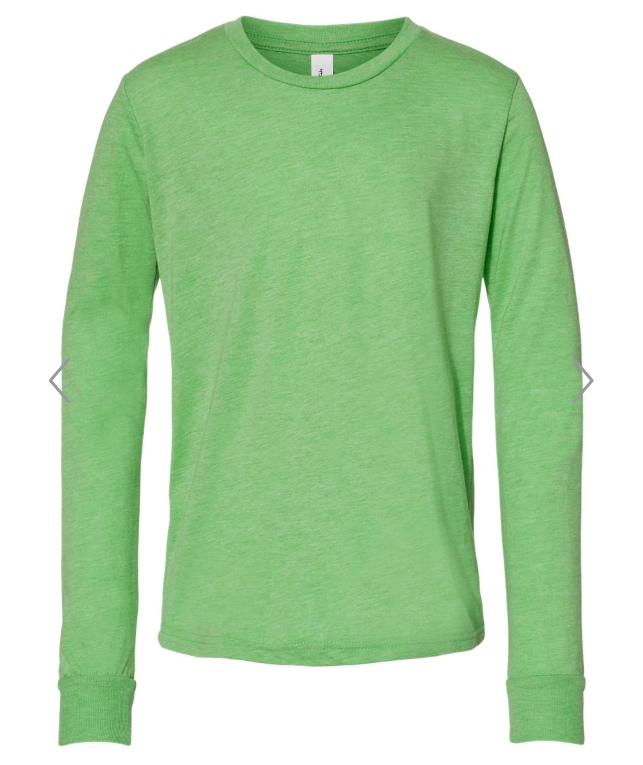 YOUTH LARGE GREEN TRIBLEND BELLA + CANVAS - YOUTH TRIBLEND LONG SLEEVE TEE - 3513Y