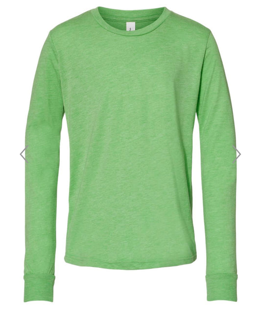YOUTH LARGE GREEN TRIBLEND BELLA + CANVAS - YOUTH TRIBLEND LONG SLEEVE TEE - 3513Y