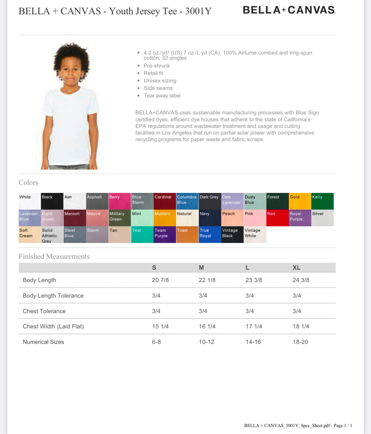 YOUTH LARGE MILITARY GREEN BELLA + CANVAS - YOUTH JERSEY TEE - 3001Y