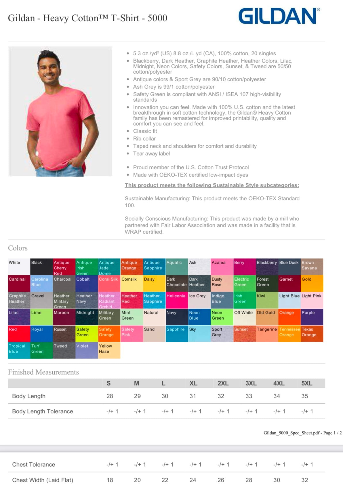 XL SAND GILDAN - HEAVY COTTON T-SHIRT 5000