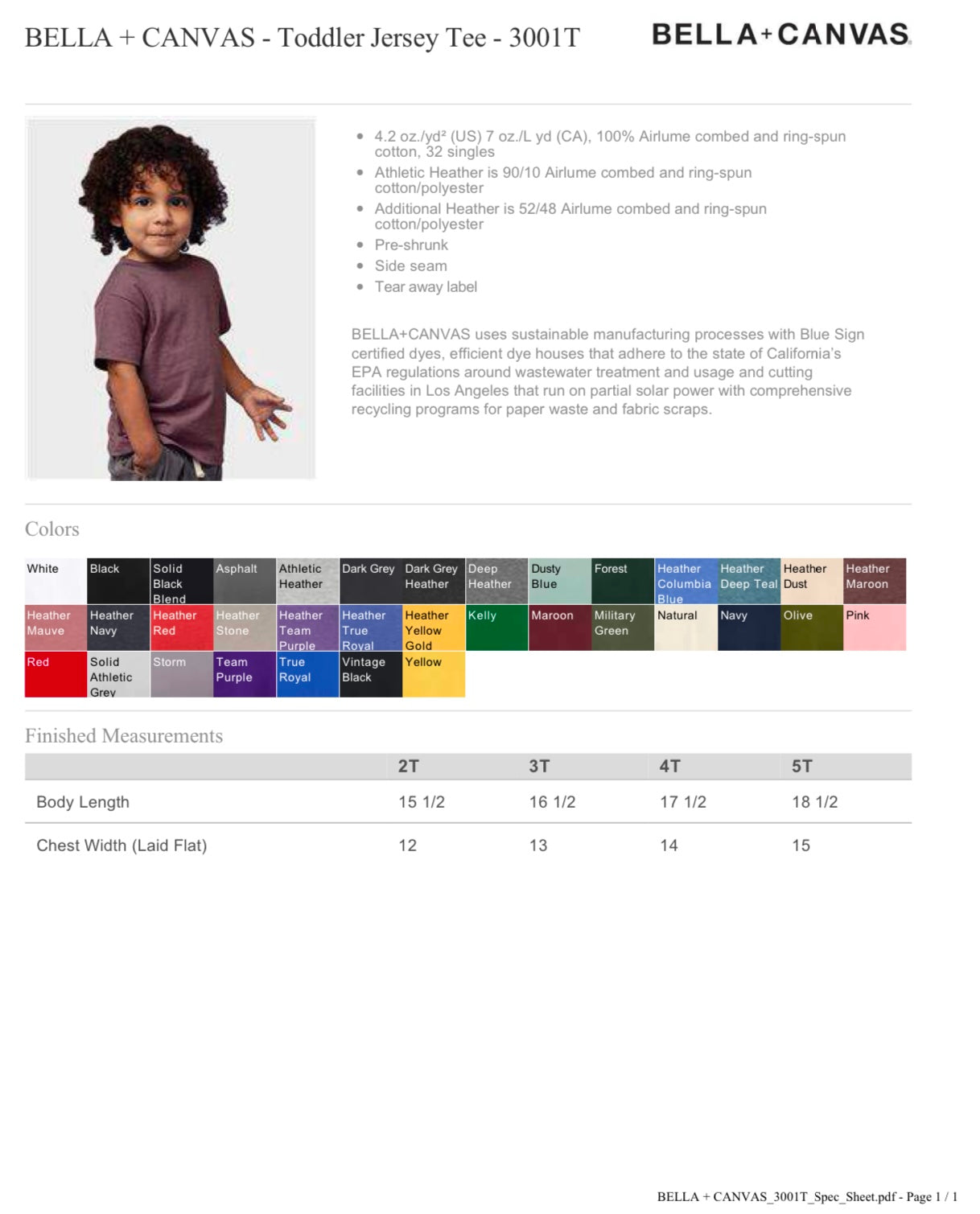 4T PINK BELLA + CANVAS - TODDLER JERSEY TEE - 3001T