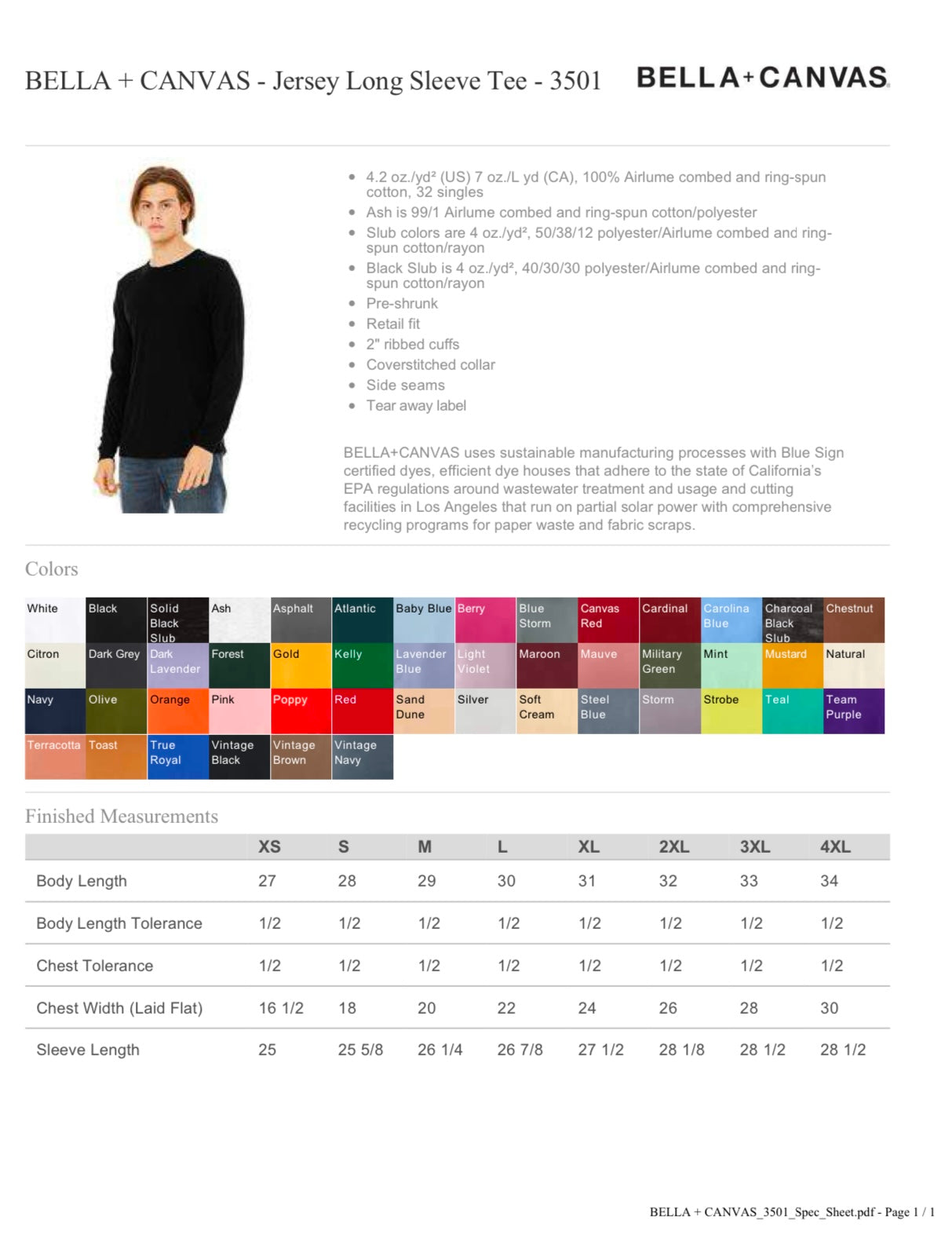 LARGE BERRY BELLA + CANVAS - JERSEY LONG SLEEVE TEE - 3501