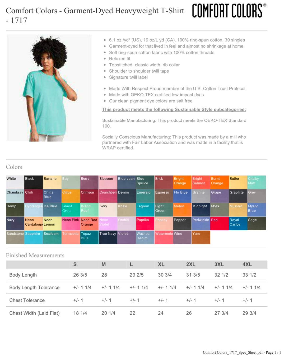 MEDIUM IVORY COMFORT COLORS - GARMENT-DYED HEAVYWEIGHT T-SHIRT - 1717